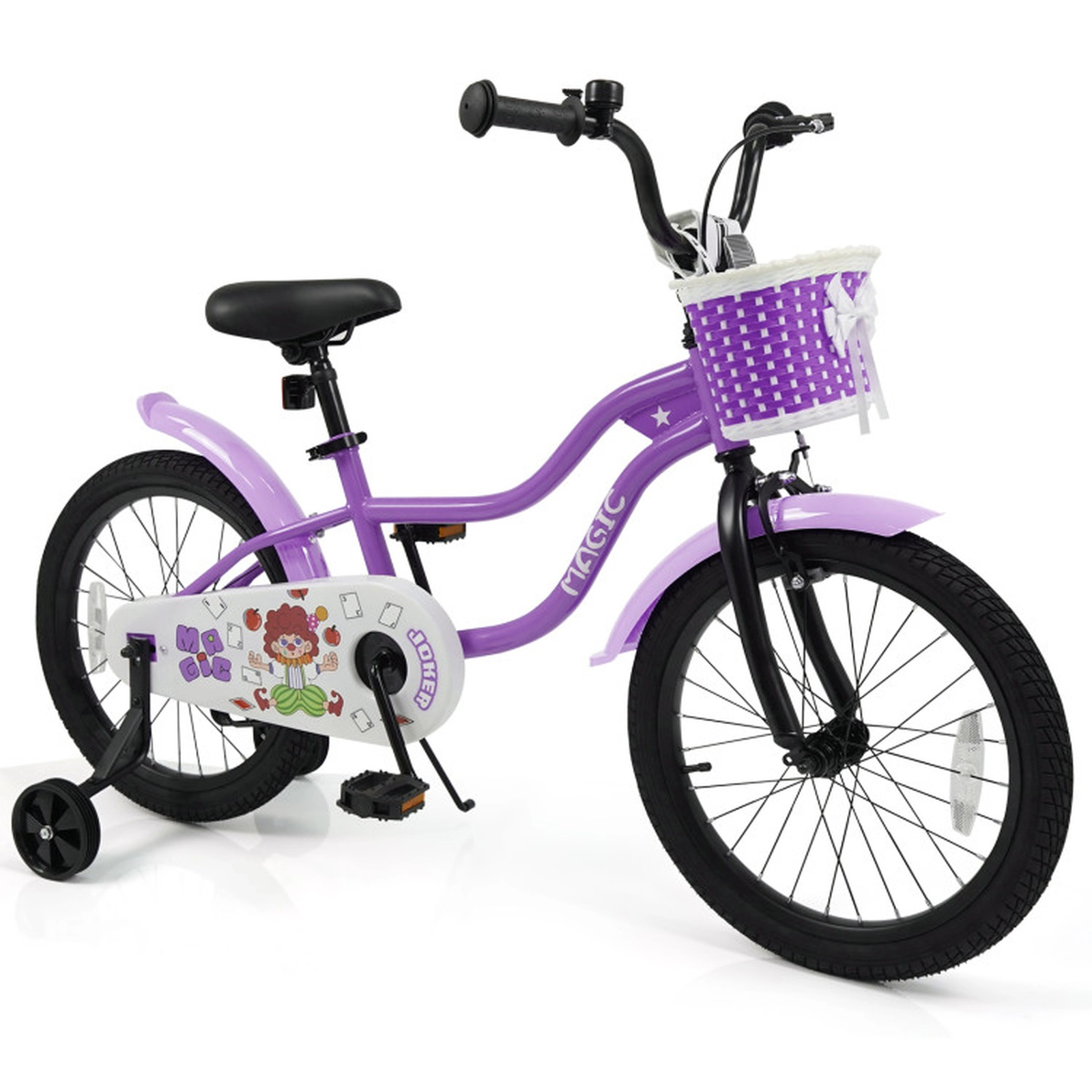 SUGIFT Purple Training Wheels Removable Front Basket Mudguards and Bell Kids 18 Inch Bike