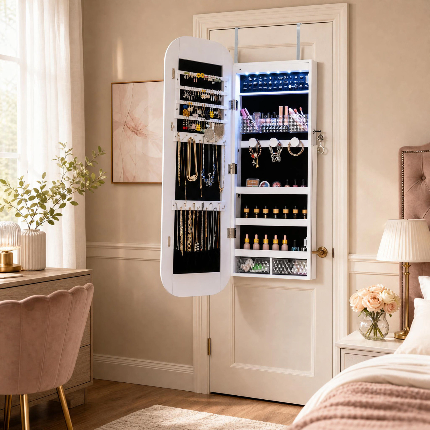 LJG Jewelry Cabinet with Full-Length Mirror Large Storage Capacity