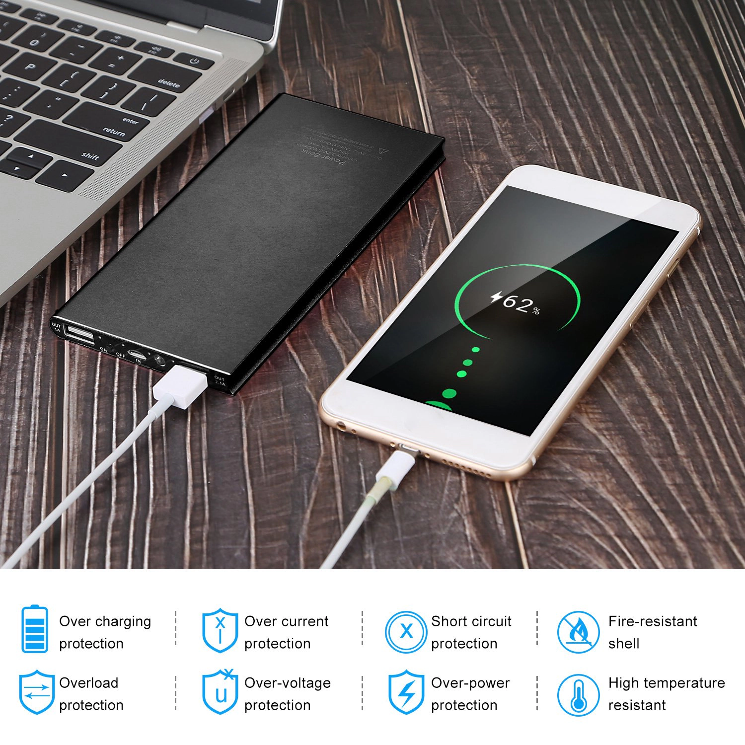 GBruno 20000mAh Dual-Port Power Bank With LED Light