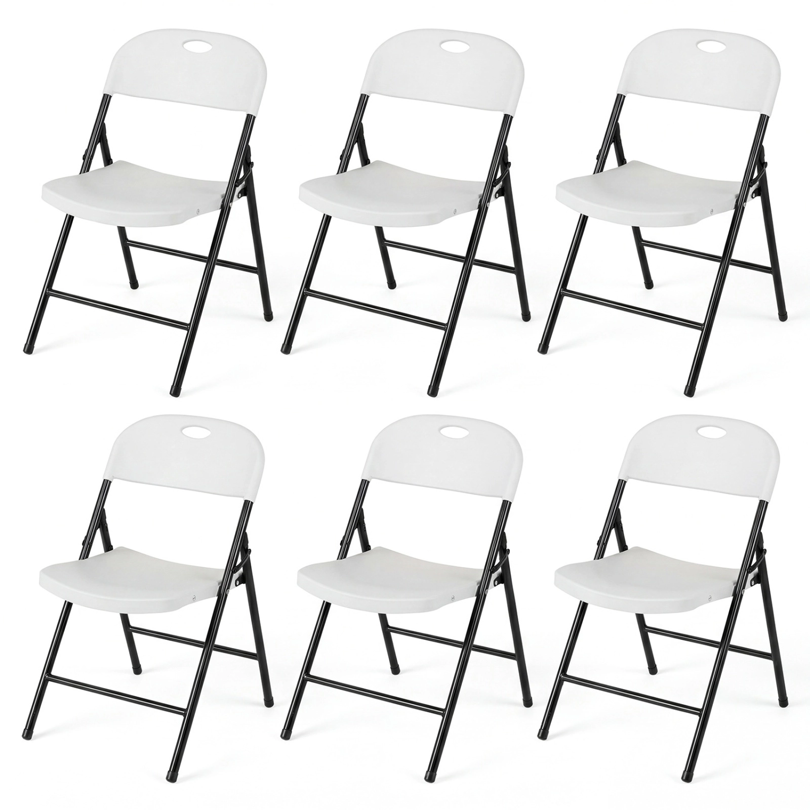 SUGIFT Set of 6 White Foldable Plastic Chairs with Carry Handle and Footrest for Party and Events