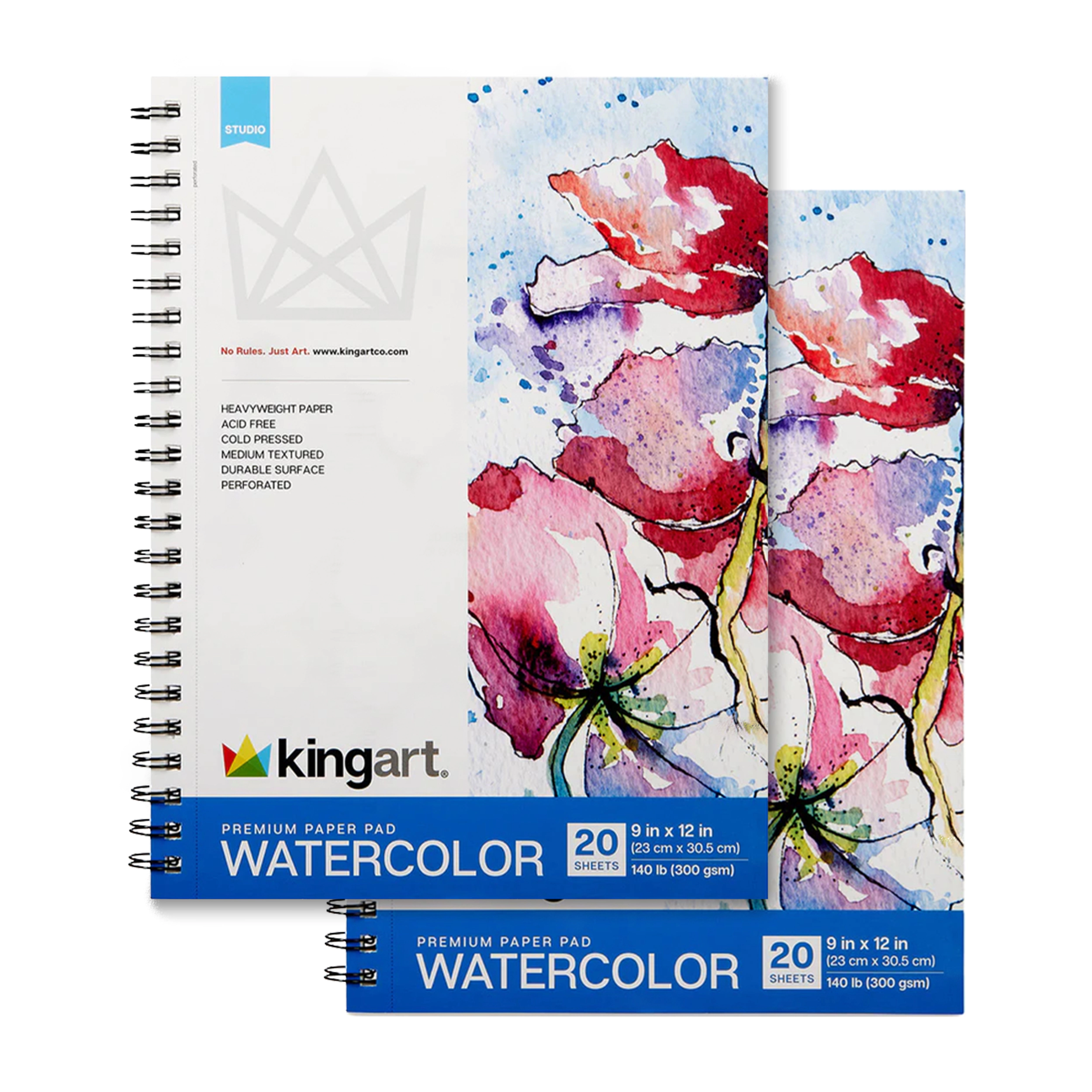 KINGART Watercolor Paper Pad 9" x 12" - 2 Pack, 20 Sheets Each