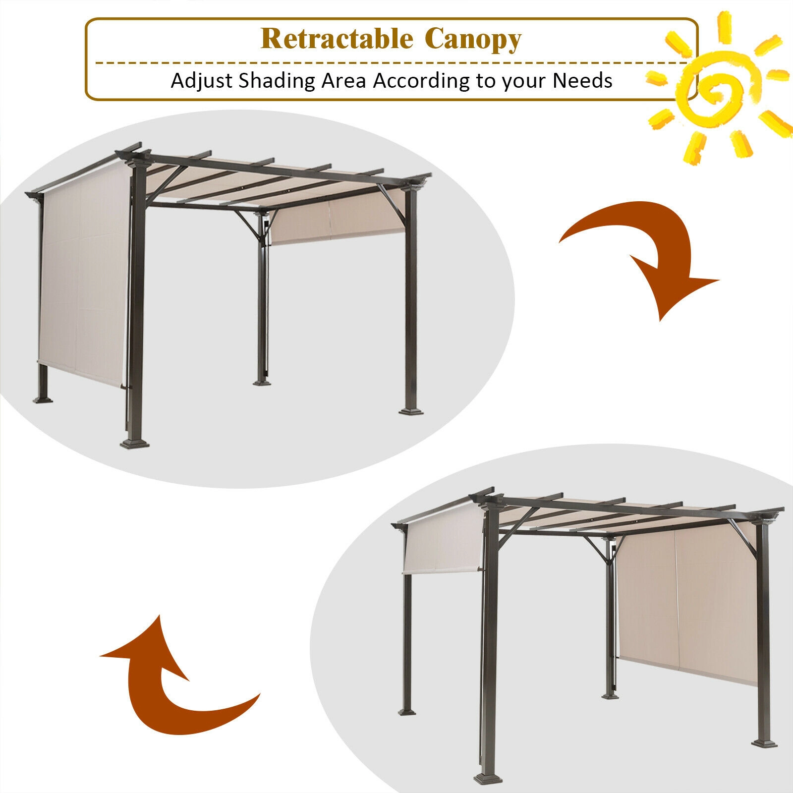 SUGIFT Universal Replacement Canopy for Pergola Structure Sun Awning Beige/Brown 16-ft x 4-ft Panels