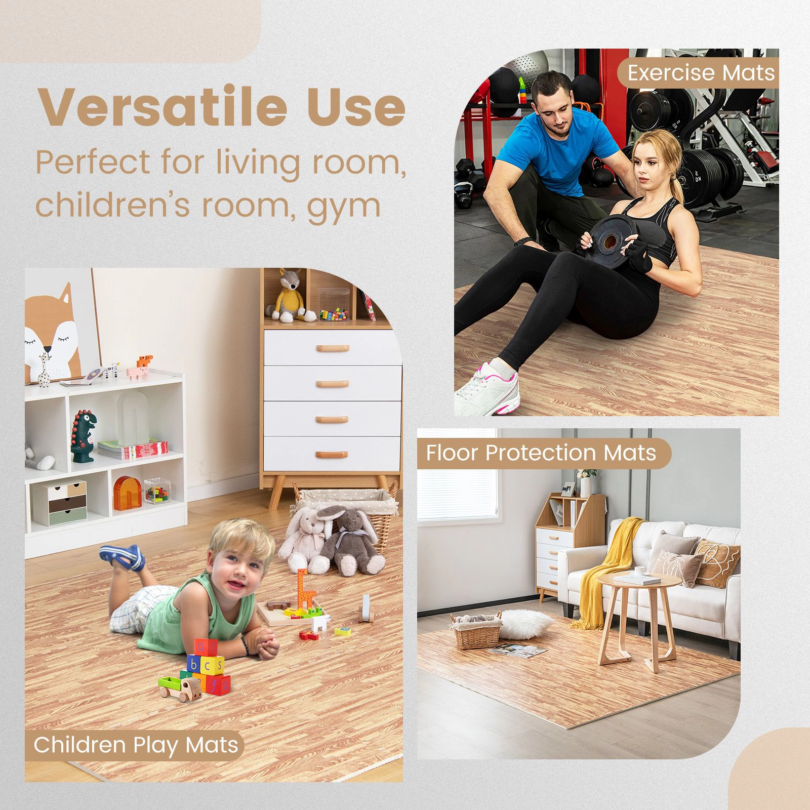 SlickBlue Brown Square EVA Foam Floor Mat Tiles with Borders