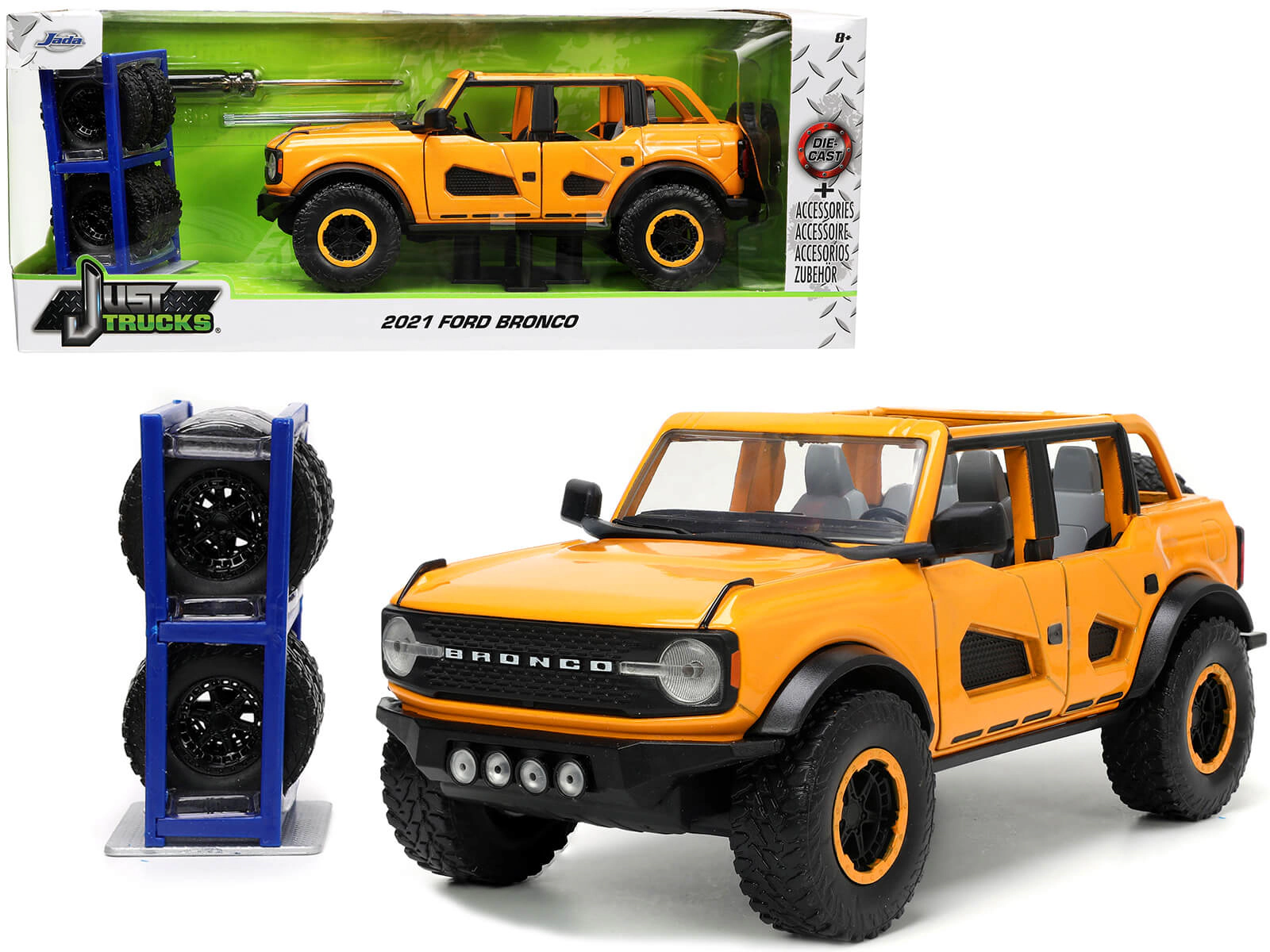 Jada 2021 Ford Bronco Orange Metallic with Extra Wheels "Just Trucks" Series 1/24 Diecast Model Car by Jada