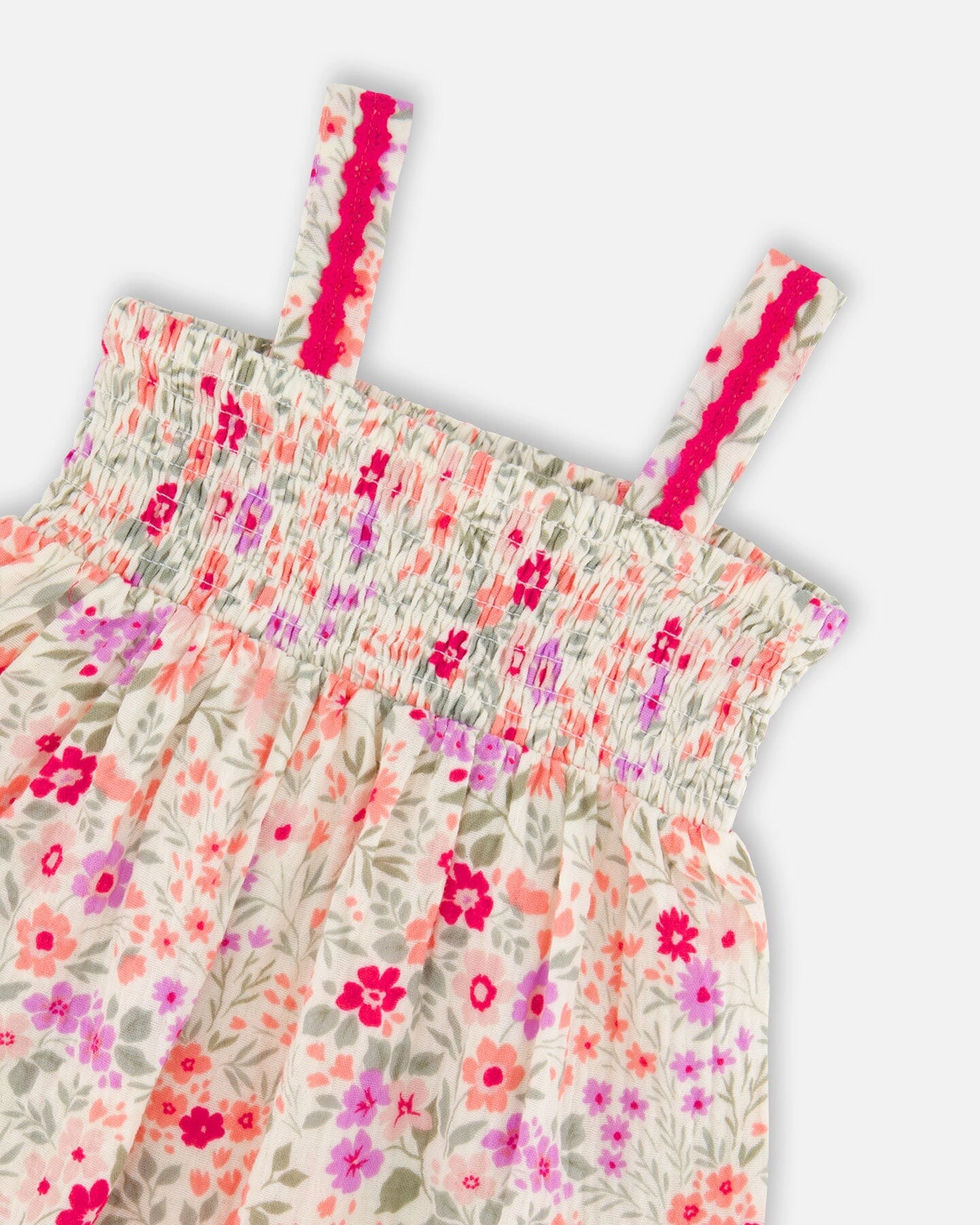 Deux par Deux Girls Tank Top with Smocking and Shorts Set In Muslin Printed Flowers