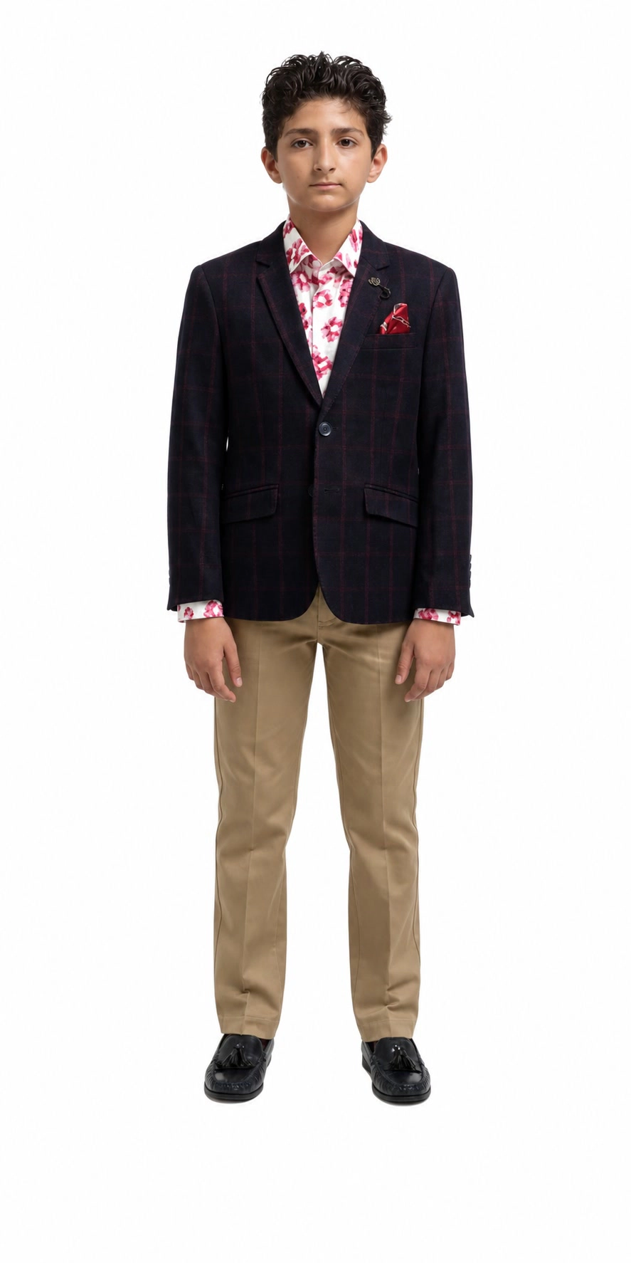 Elie Balleh Boys Slim Fit Plaid Jacket
