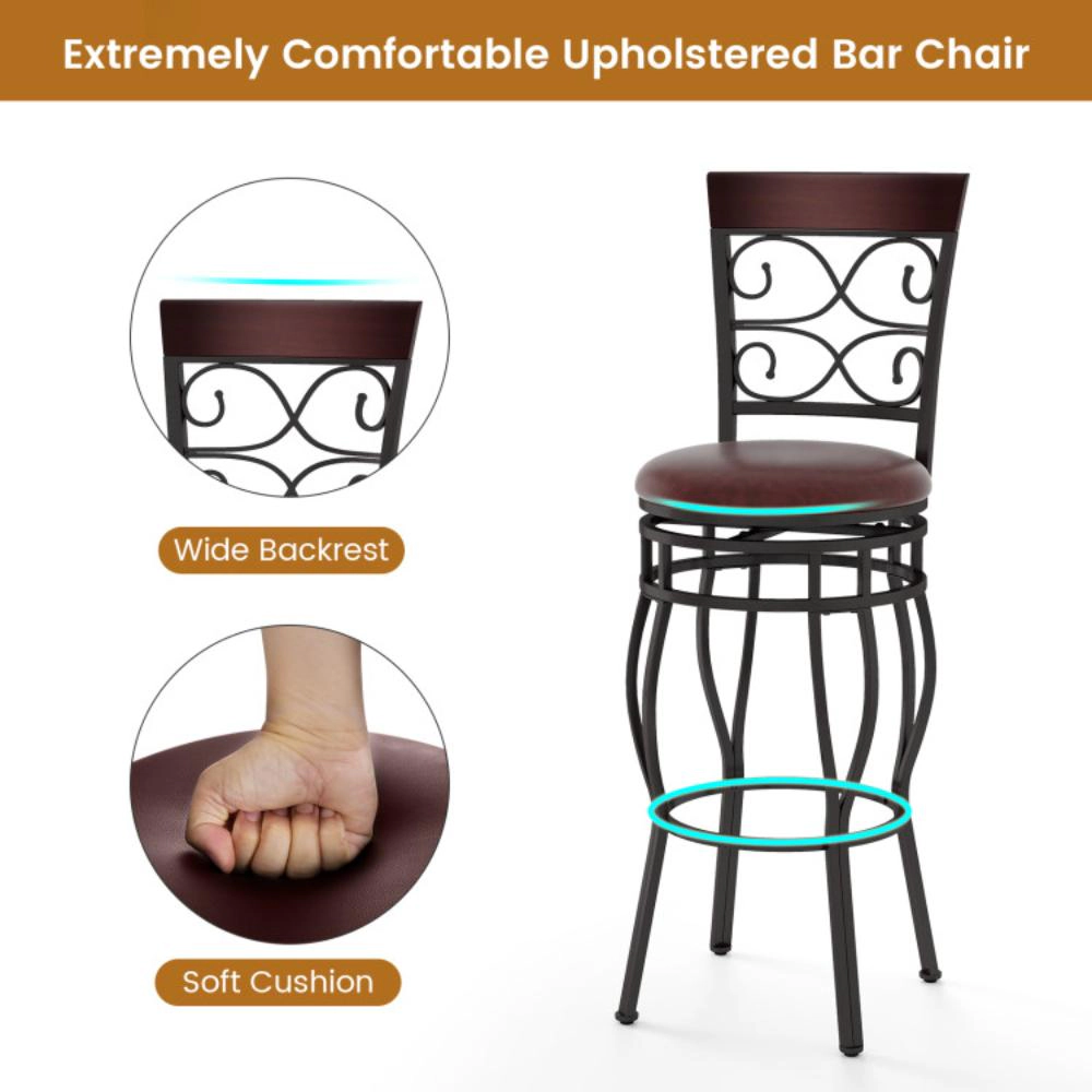 Hivvago Set of 2 Bar Chairs with Supportive Backrests and Built-In Footrests