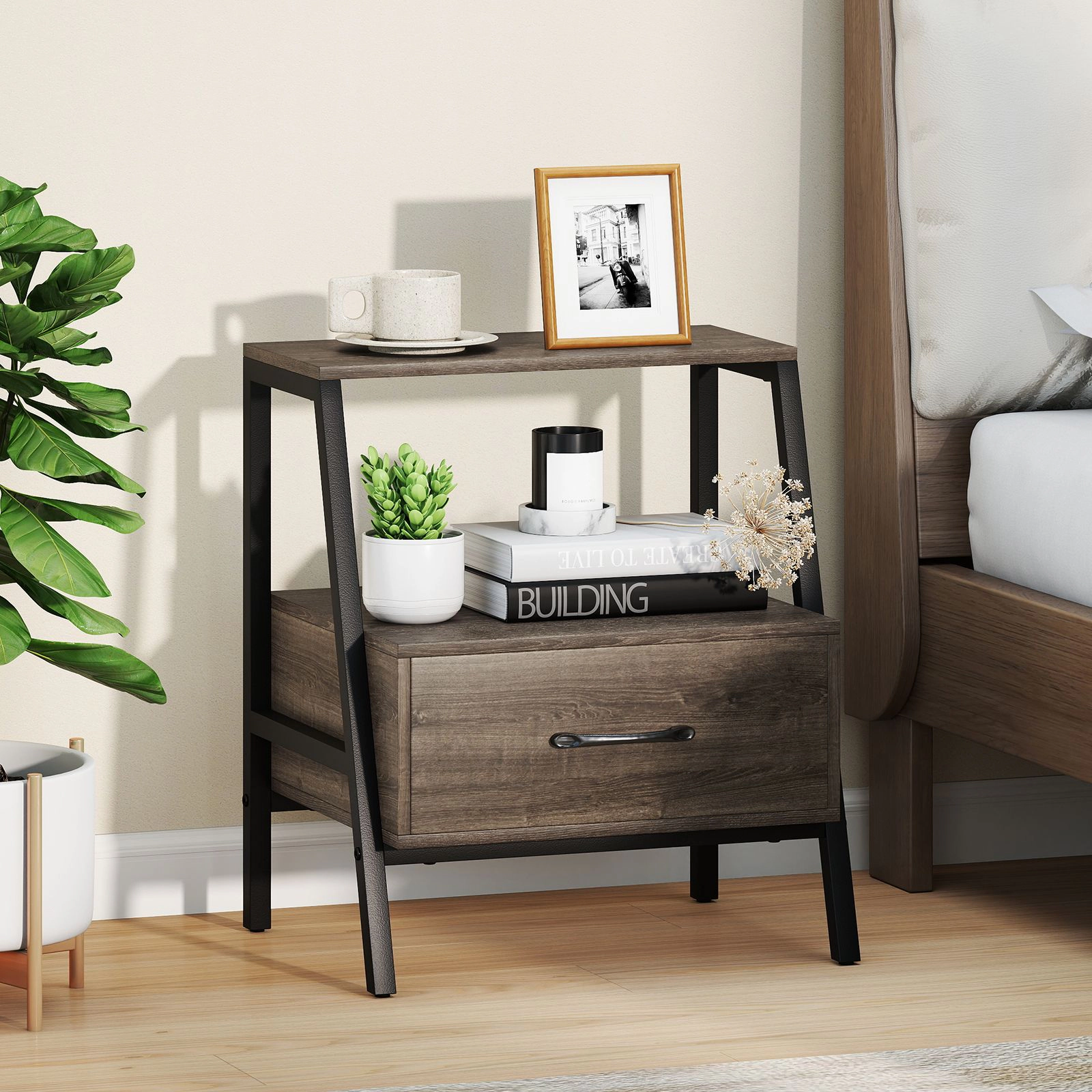 SlickBlue Unisex Farmhouse 3 Tier Nightstand with Drawer