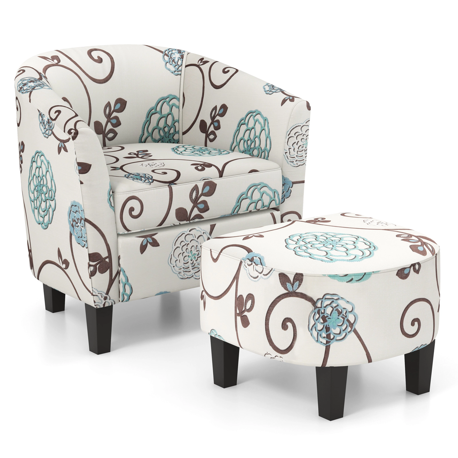 LJG Modern Fabric Upholstered Accent Tub Chair and Ottoman Set