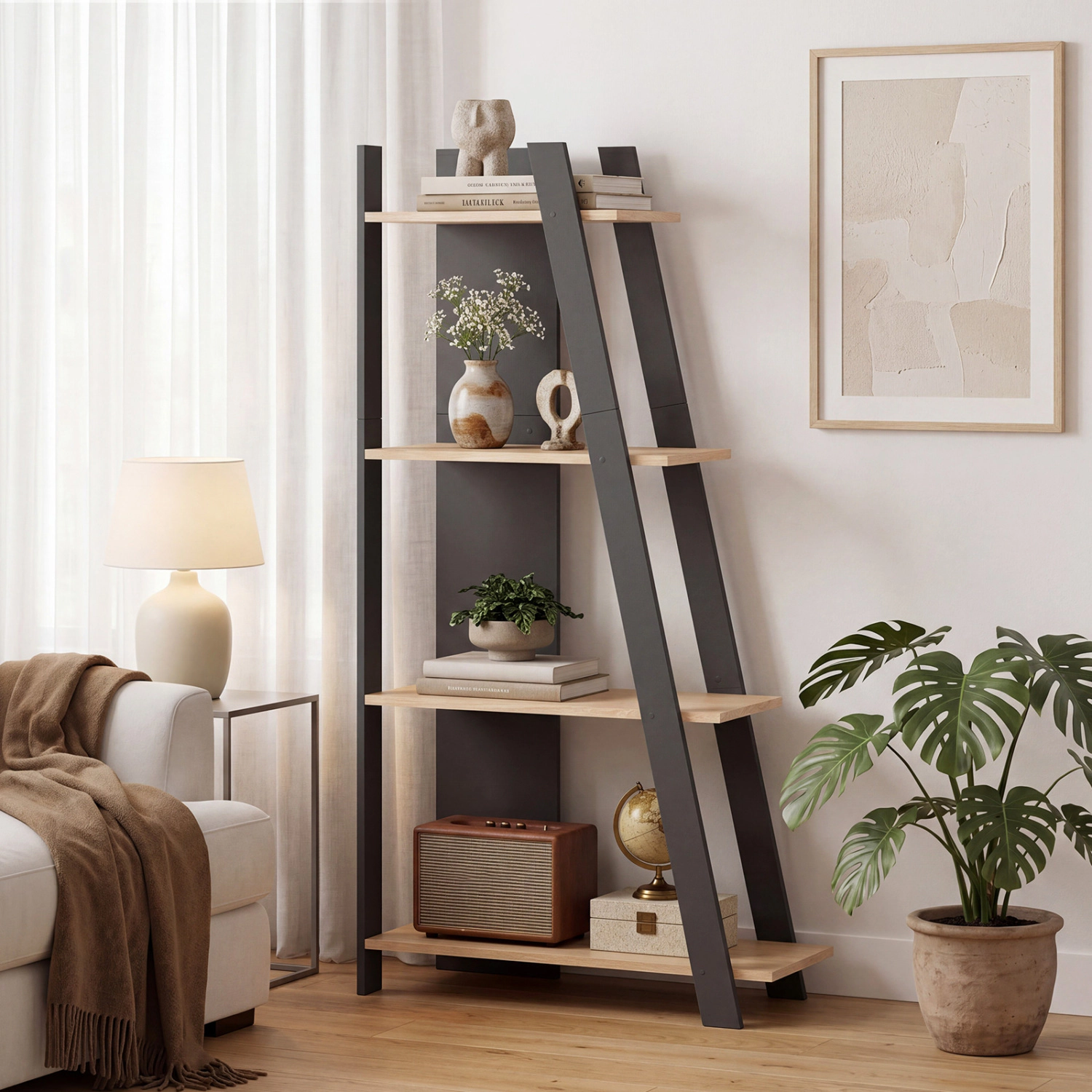 SUGIFT 4-Tier 61-in Tall Vertical Display Bookshelf 12.5-in Deep with 51-lb Shelves and 4-in Legs