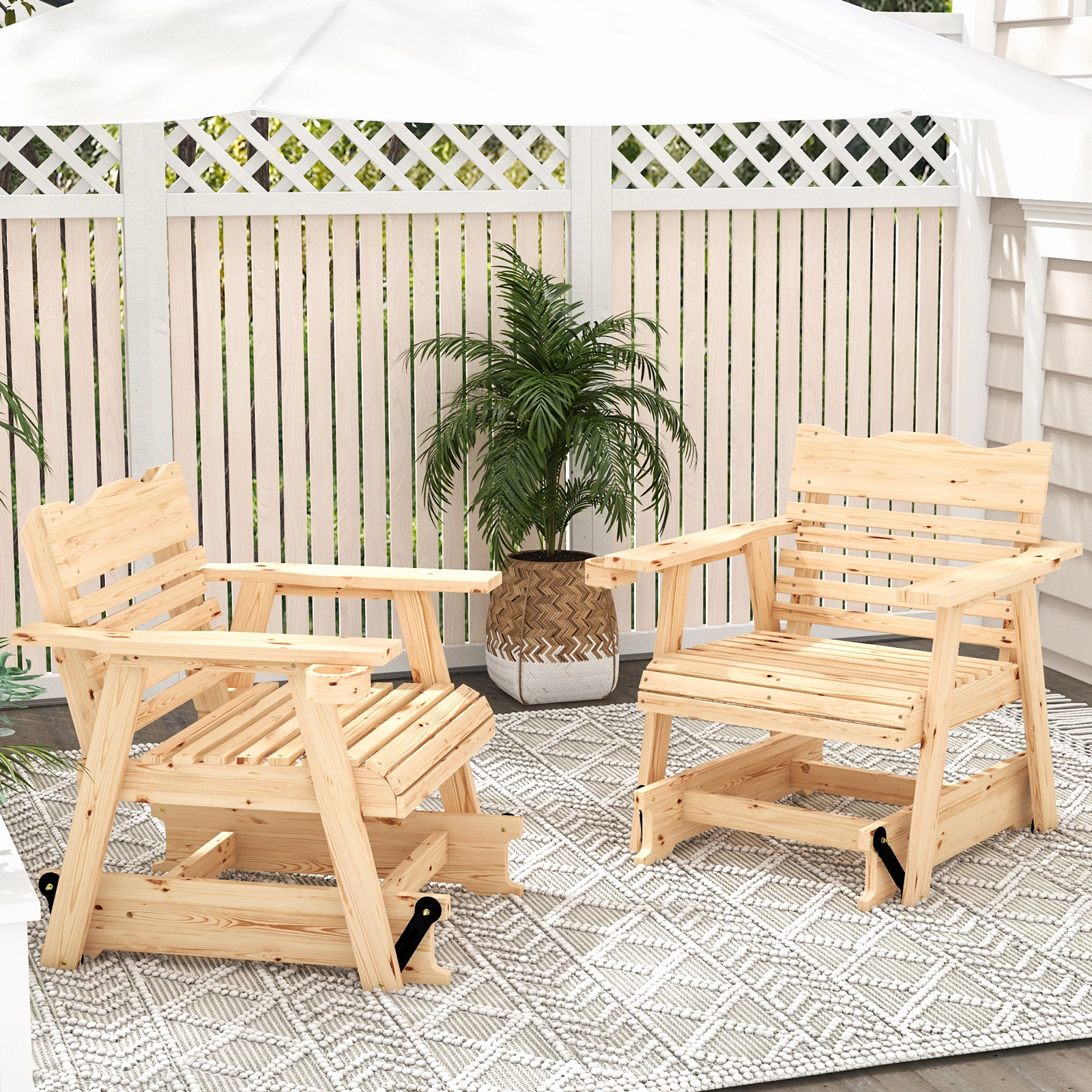 SUGIFT Outdoor Fir Wood Rocking Chair with High Back and Widened Armrests 330-lb Capacity Natural