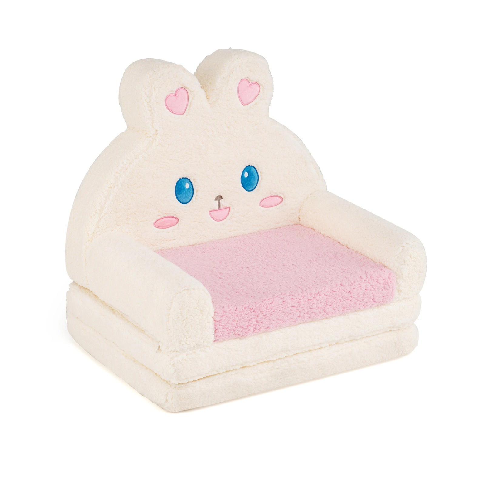 SUGIFT Pink Bunny Design Cotton Velvet 2-in-1 Convertible Kids Sofa to Lounger