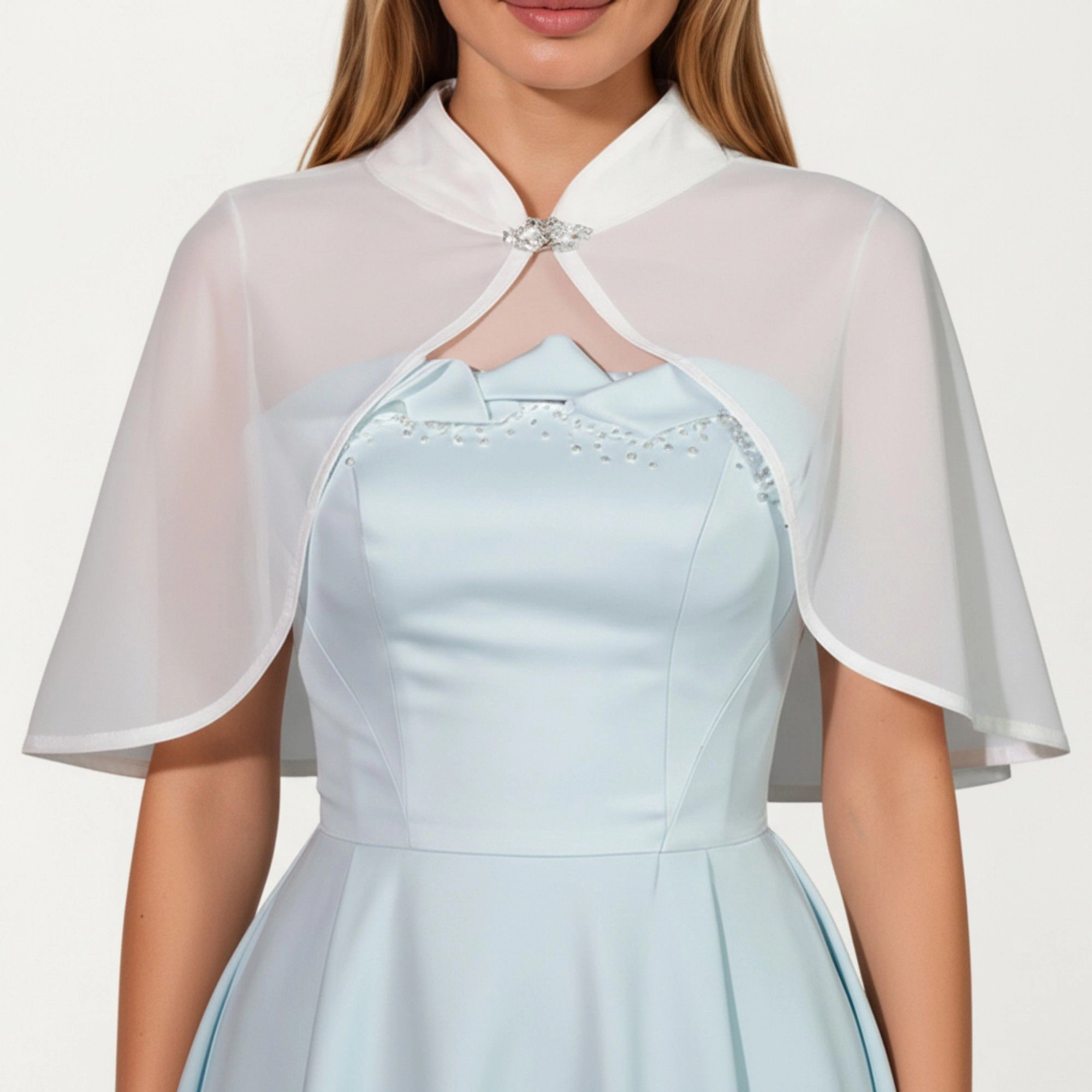Anna-Kaci Women's Sheer Chiffon Capelet with Satin Trim Structured Collar and Clasp Front for an Light Overlay