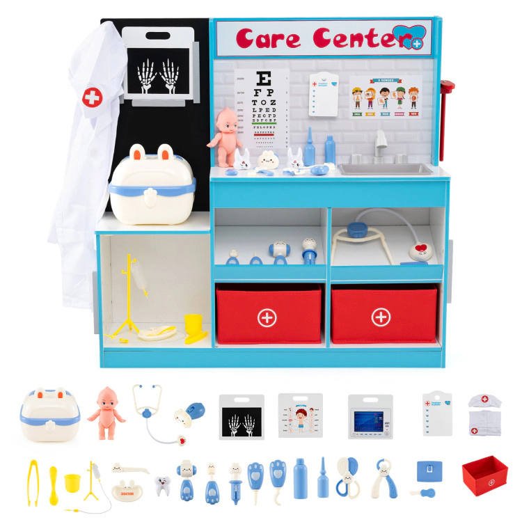 Hivvago Play Doctor's Office Wood Medical Center Toy Set with Examine Region
