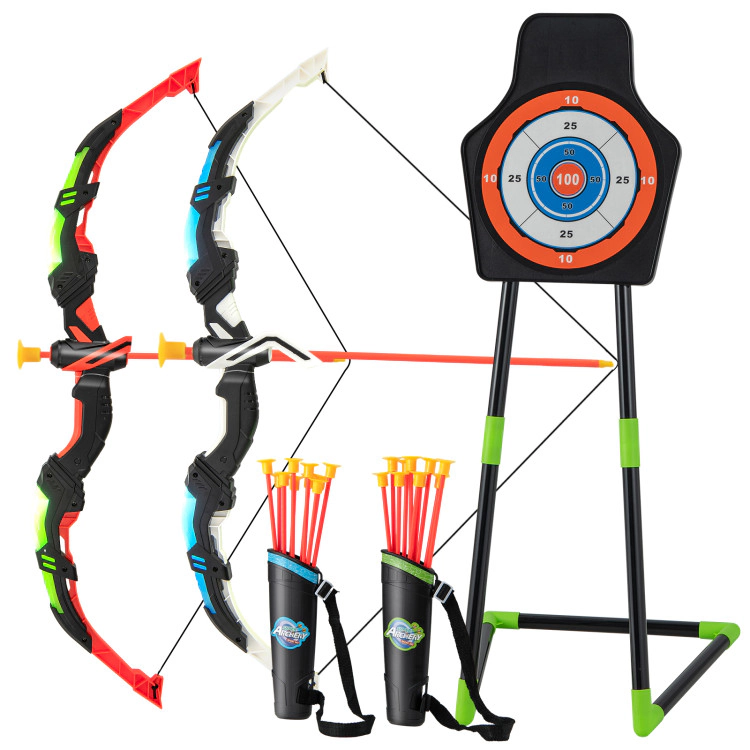 Hivvago Youth Archery Bow Set with LED Light Up Bow and 20 Suction Cup Arrows for Kids