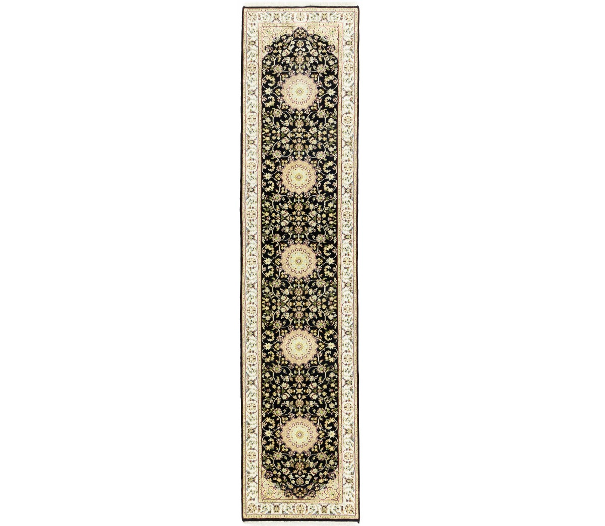 Magic Rugs 2'9 x 11'11 Hand Knotted Navy & Cream Indo-Nain Wool Runner Rug