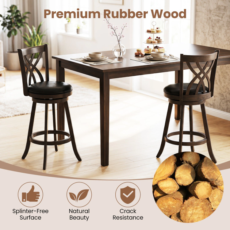 Hivvago Set Of 2 29" Counter Height Bar Stools With Rubber Wood Frame And Hollowed Backrest