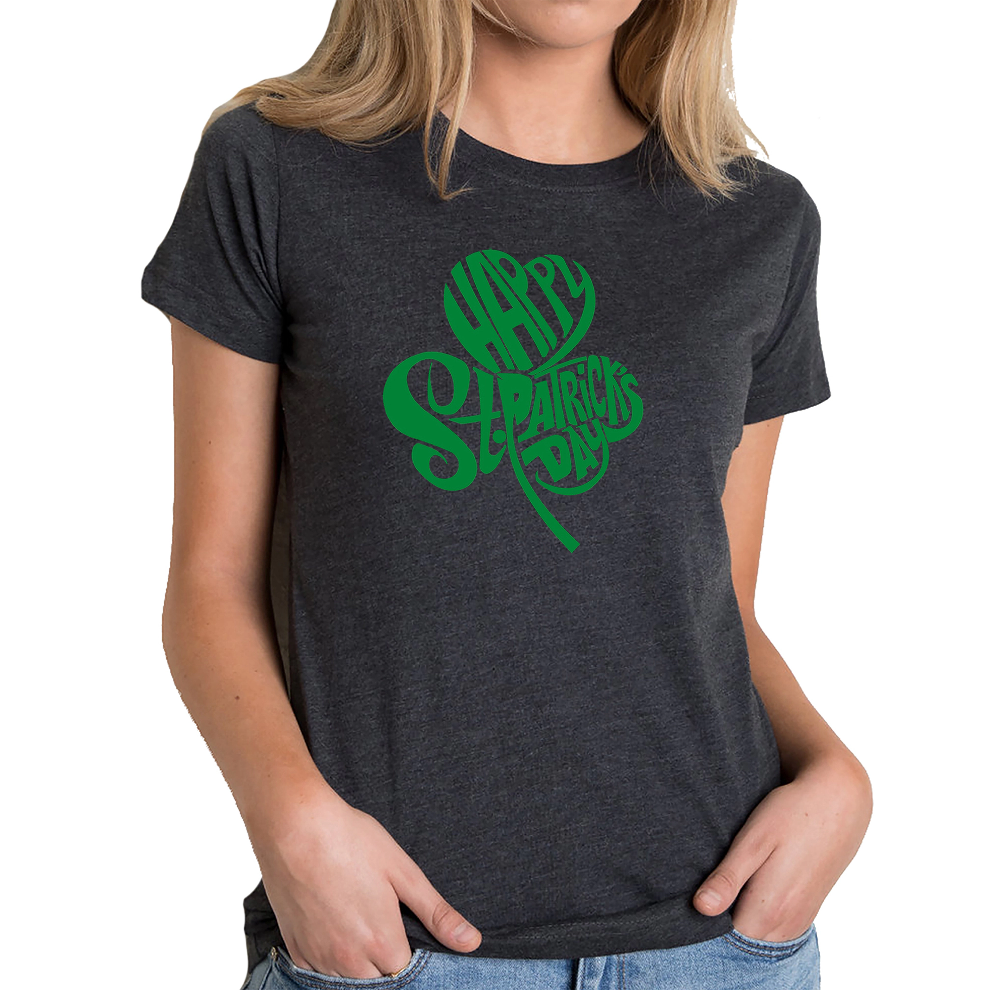 LA Pop Art Women's Cotton/Poly Blend Word TShirt - St. Patrick's Day Shamrock