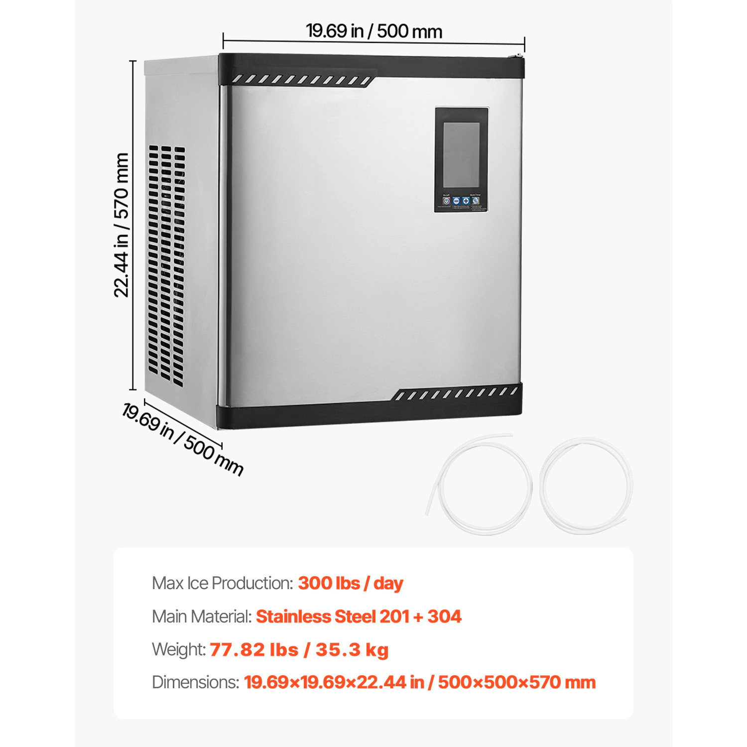 HONGGE Commercial Ice Maker Machine - Head /Day Stainless Steel Ice Machine with Scheduled Ice-Making Self-Cleaning