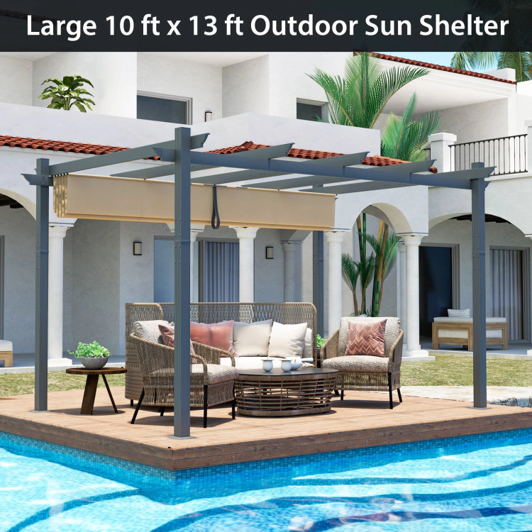 Hivvago 10 x 13 Feet Outdoor Aluminum Retractable Pergola Canopy Shelter