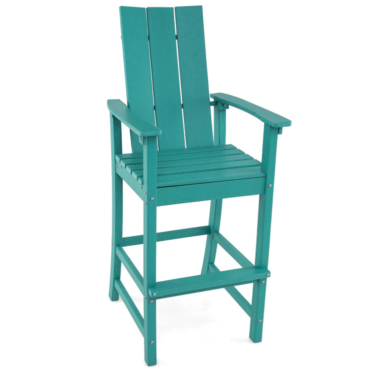 SUGIFT Turquoise HDPE Adirondack Outdoor Bar Stool, 30-in Seat, Footrest and Wide Armrests