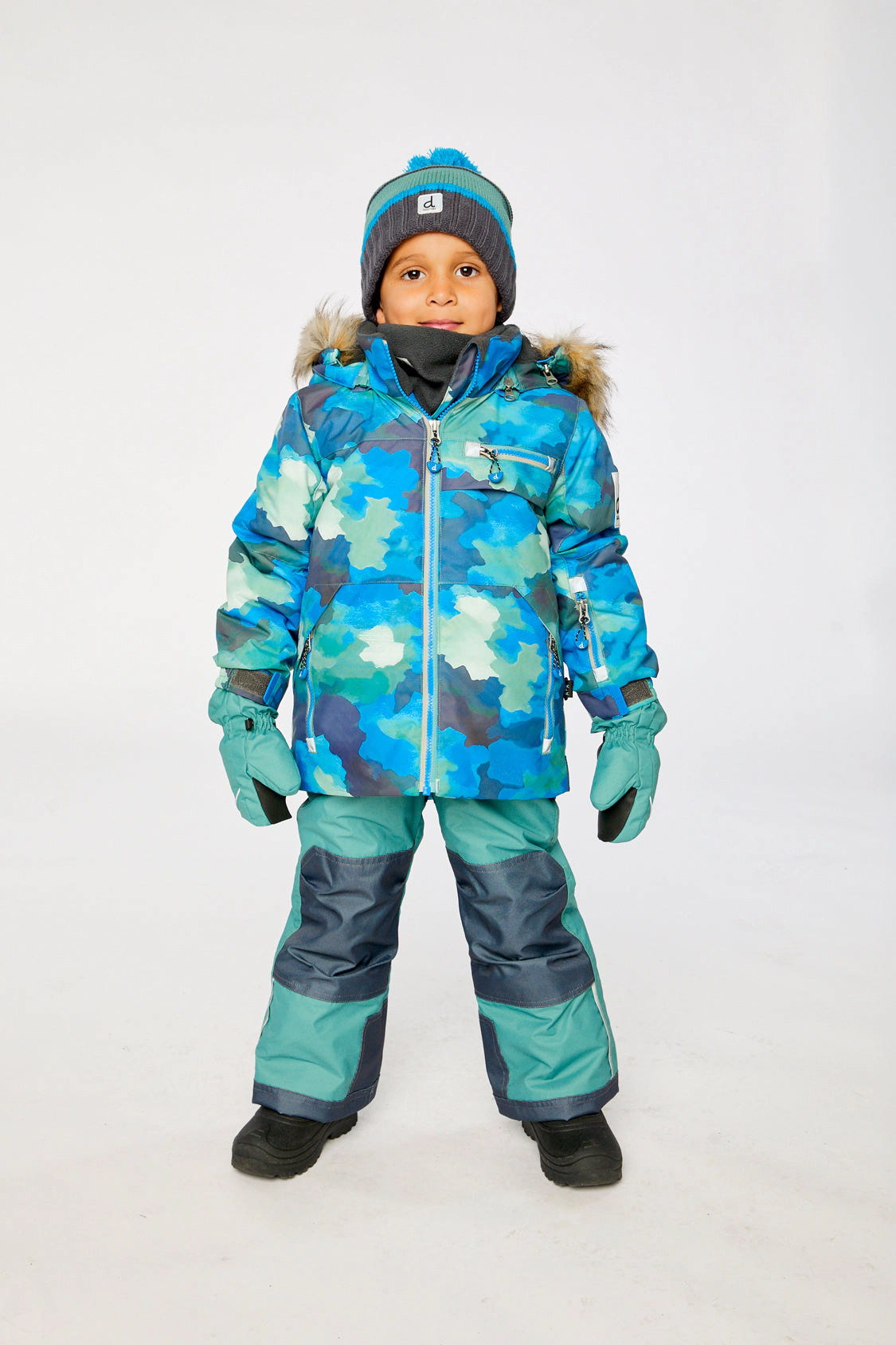 Deux par Boys Camouflage Print Two Piece Play Snowsuit with Hooded Jacket and Snow Pants