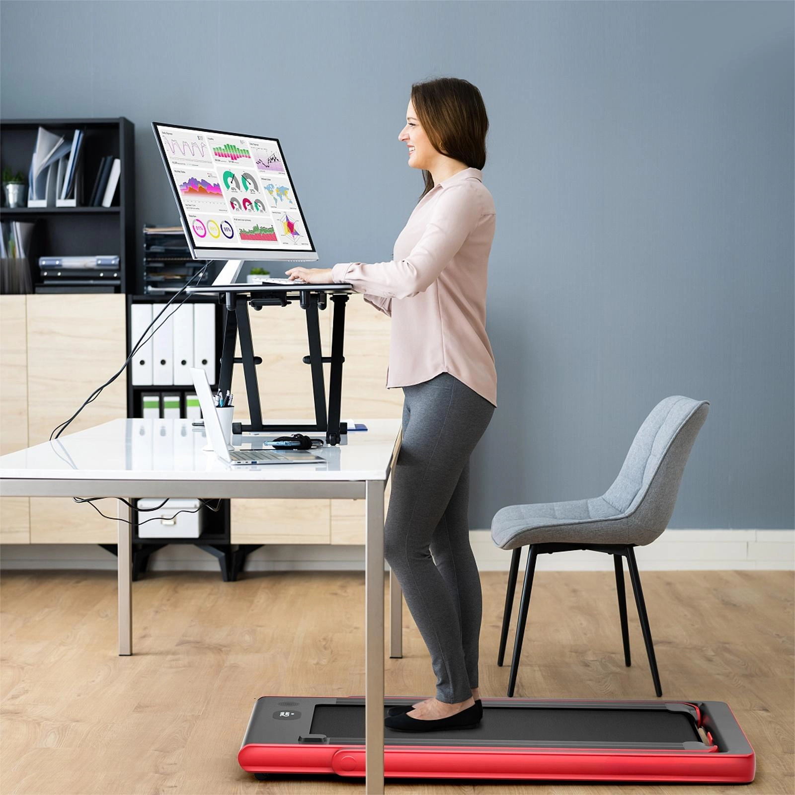 SUGIFT Red 2-in-1 Folding Treadmill with Dual Display and Bluetooth Speaker 49-in W 27-in D 265-lb User Capacity