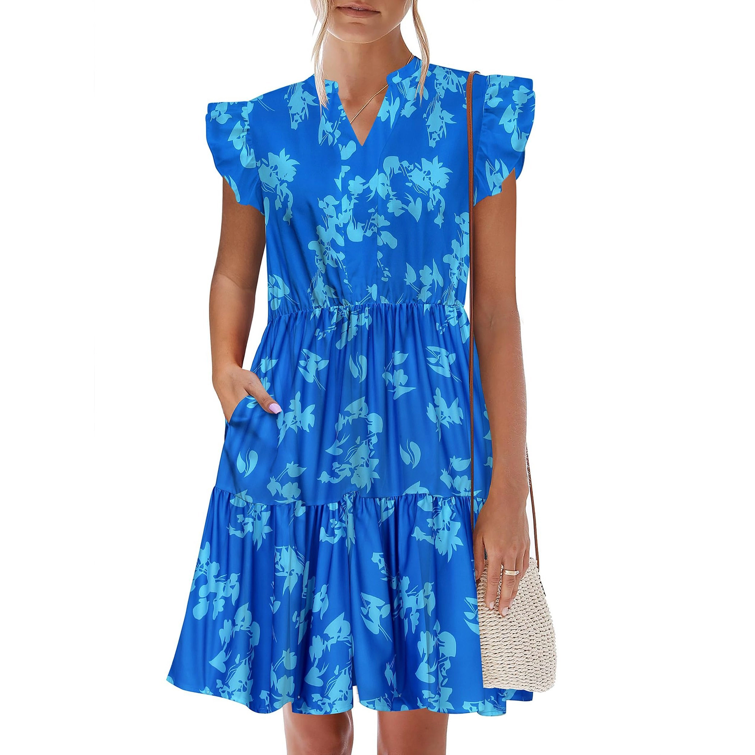 Zeagoo Women's V Neck Ruffle Sleeve Dress
