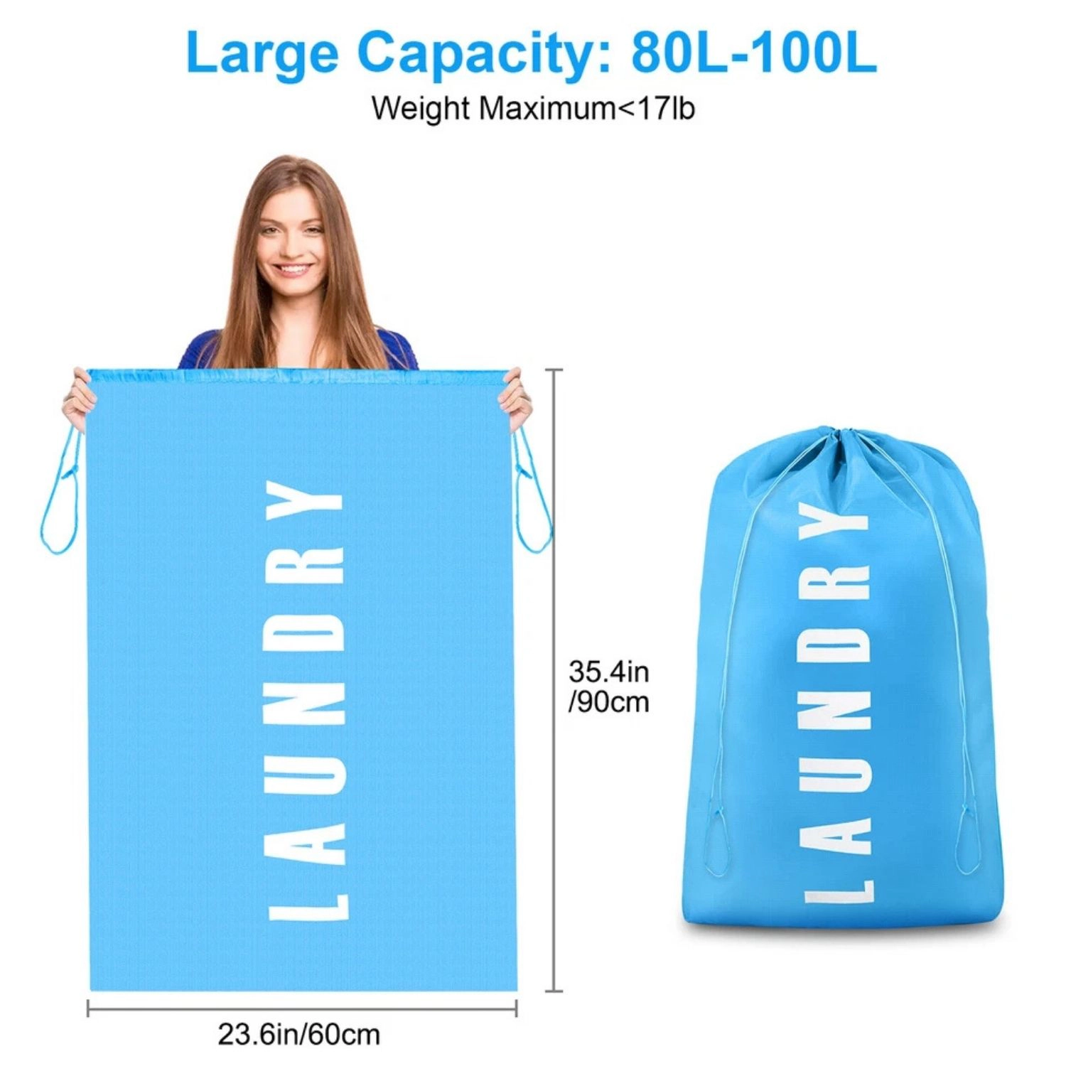 SS Design 3-Piece Large Heavy-Duty Laundry Bags, Drawstring Dirty Clothes Storage Organizer, Reusable Laundry Bag Set