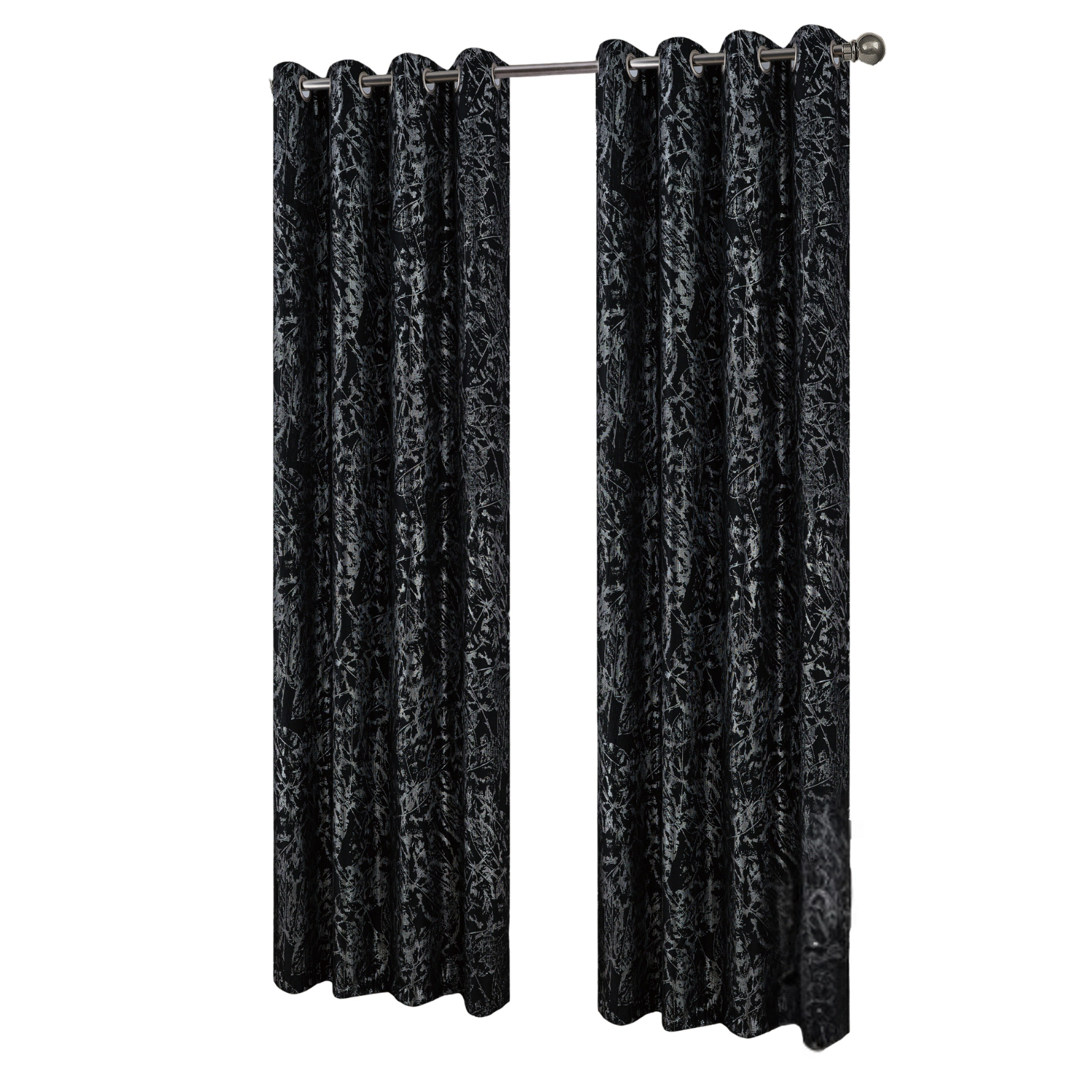 RT Designers Collection Brighton Foil Jacquard Polyester Window Curtain Grommet Panel 52" x 84" Black
