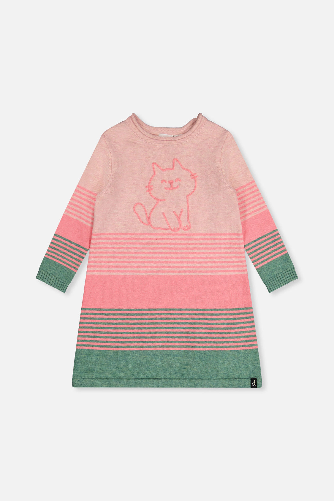 Deux par Girls Cat Appliqué Striped Knitted Dress