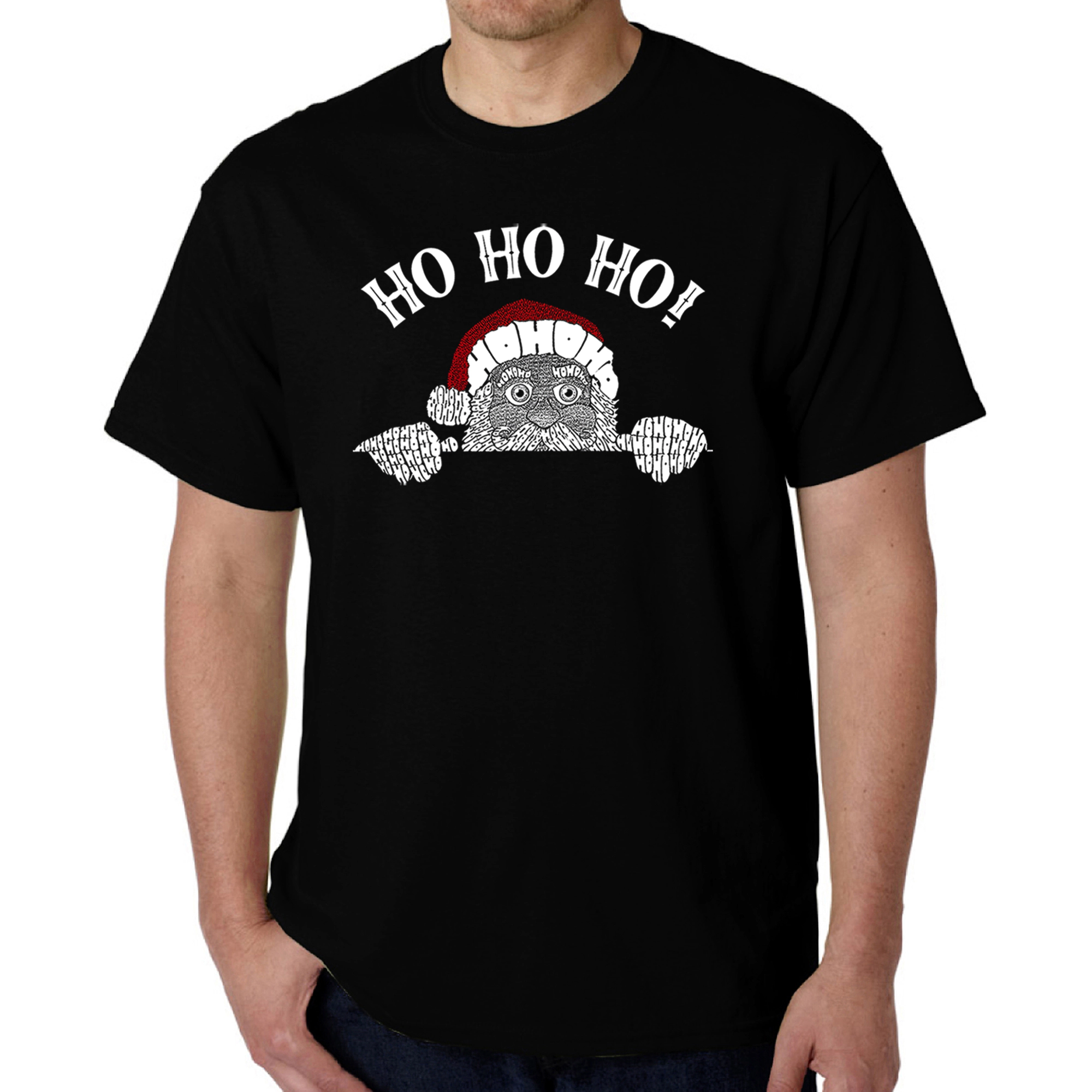 LA Pop Art Men's Peeking Santa Word T-Shirt - 100% Cotton, Short Sleeve