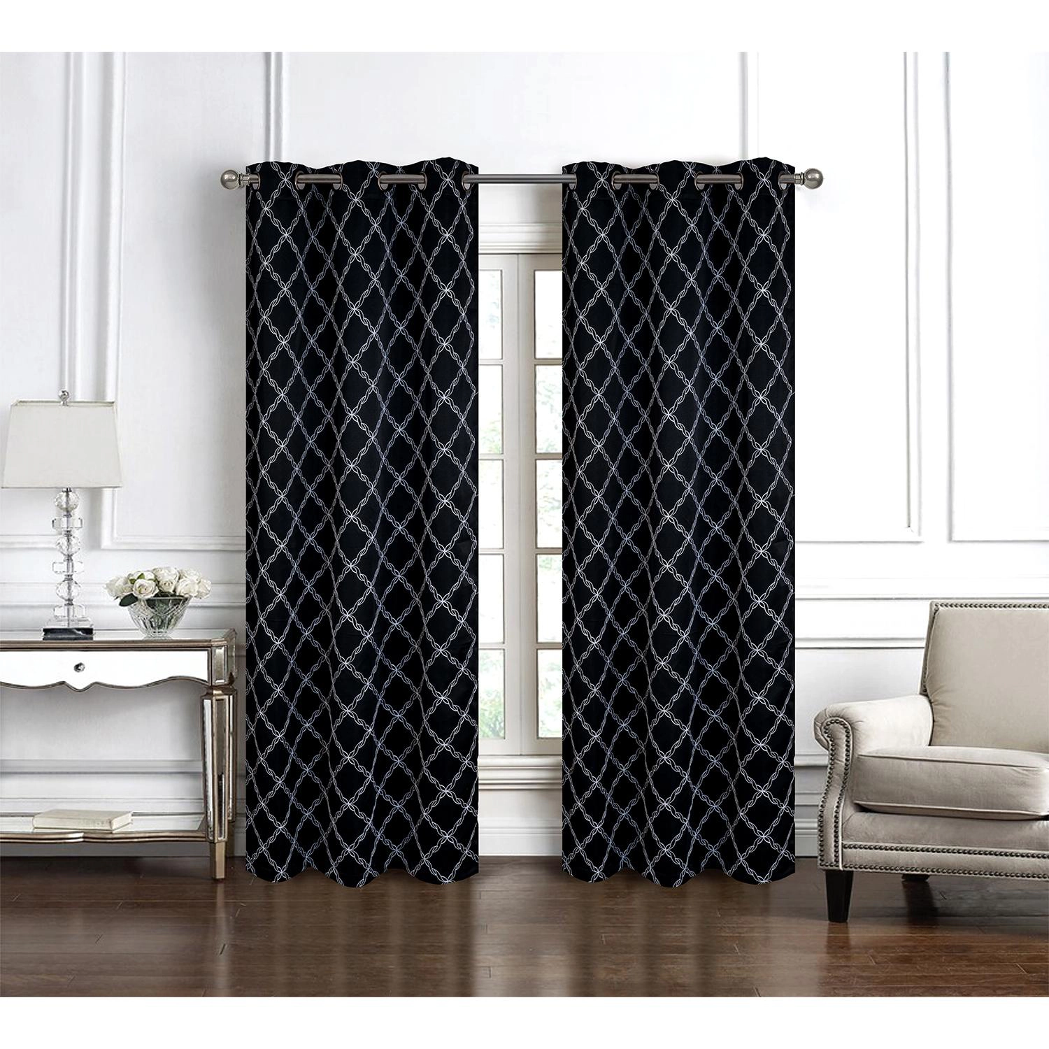 RT Designer Collection Gable Embroidered Blackout Luxurious Decorative Grommet Curtain Panel 54" x 95