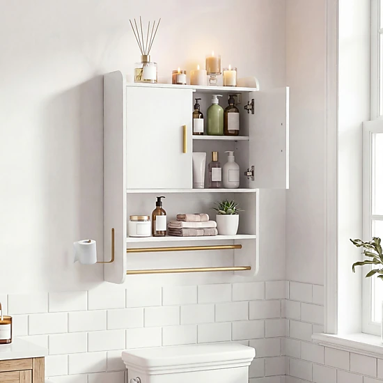 SlickBlue Bathroom Wall Cabinet with Adjustable Shelf and Towel Bars