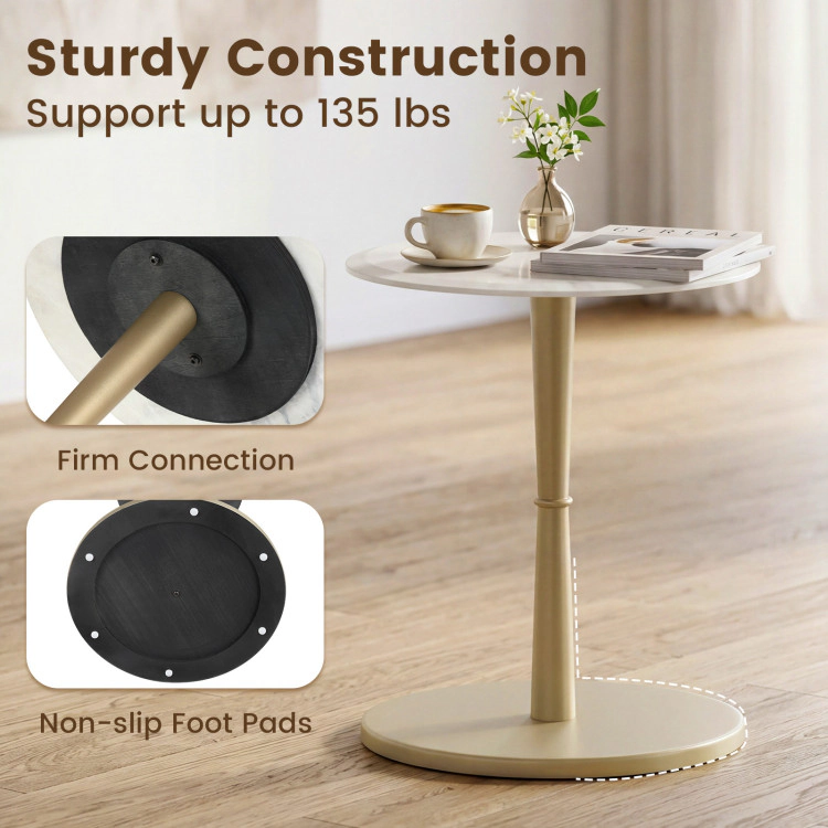 Hivvago Round Marble Side Table With Stone Finish And Wooden Base For Small Spaces