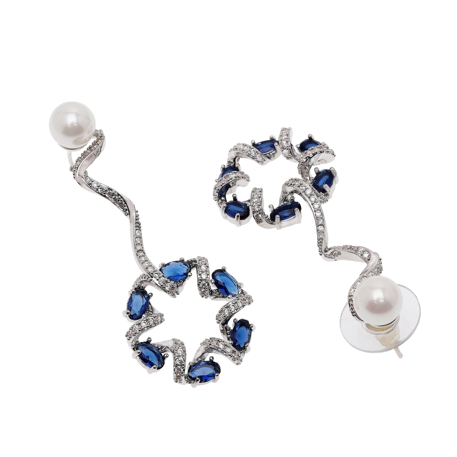 AGP PARIS Womens Dainty Dark Blue Swirl Drop Earrings