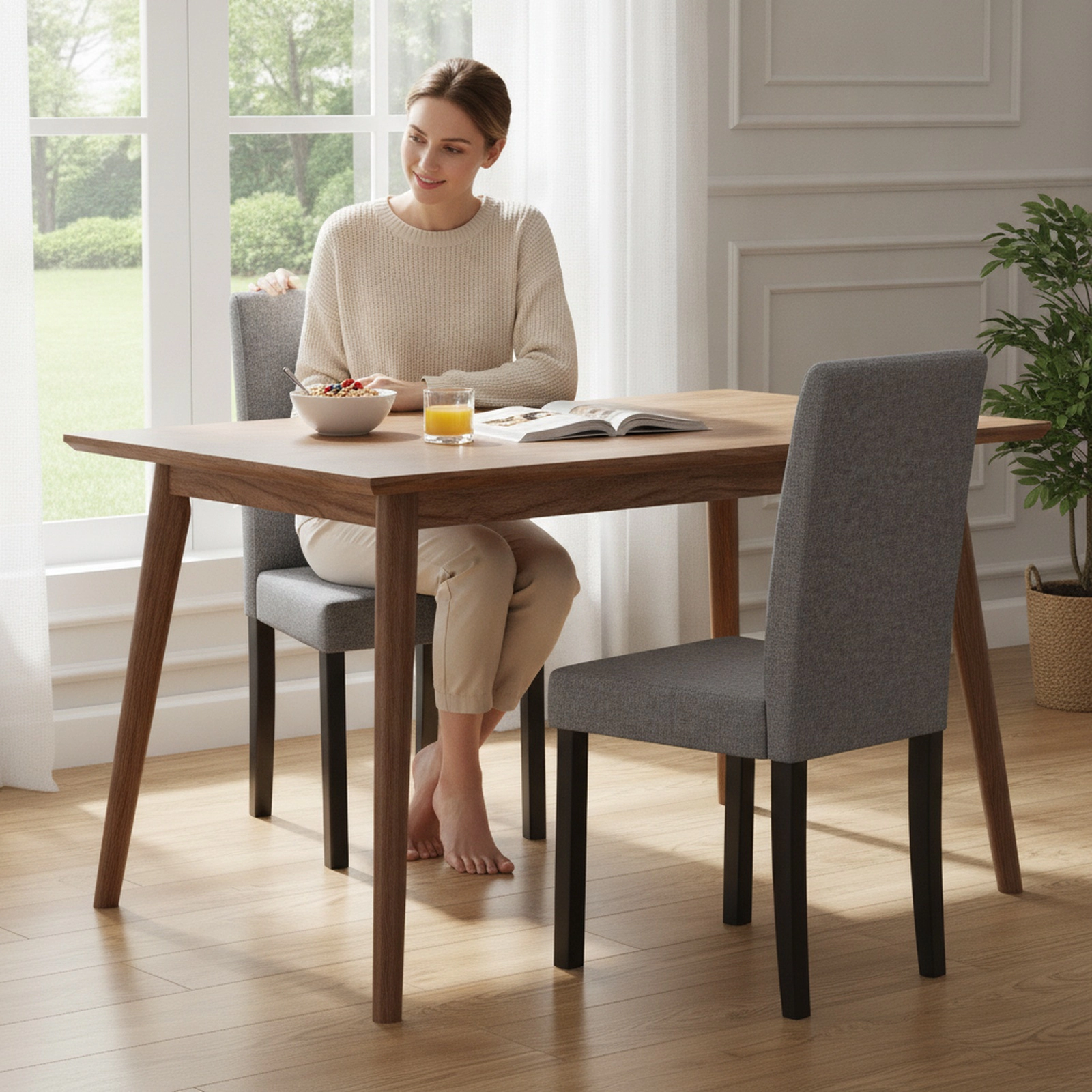 SUGIFT Set of 2 Dark Gray Faux Linen Parson Dining Chairs, 3.5-in Seat, Rubber Wood Legs, 330-lb Capacity