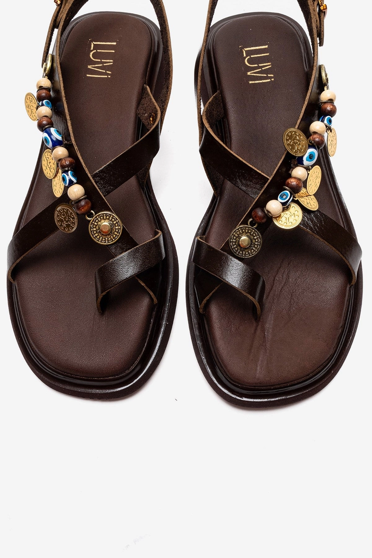Forever & Always Womens Hush Leather Beaded Sandals