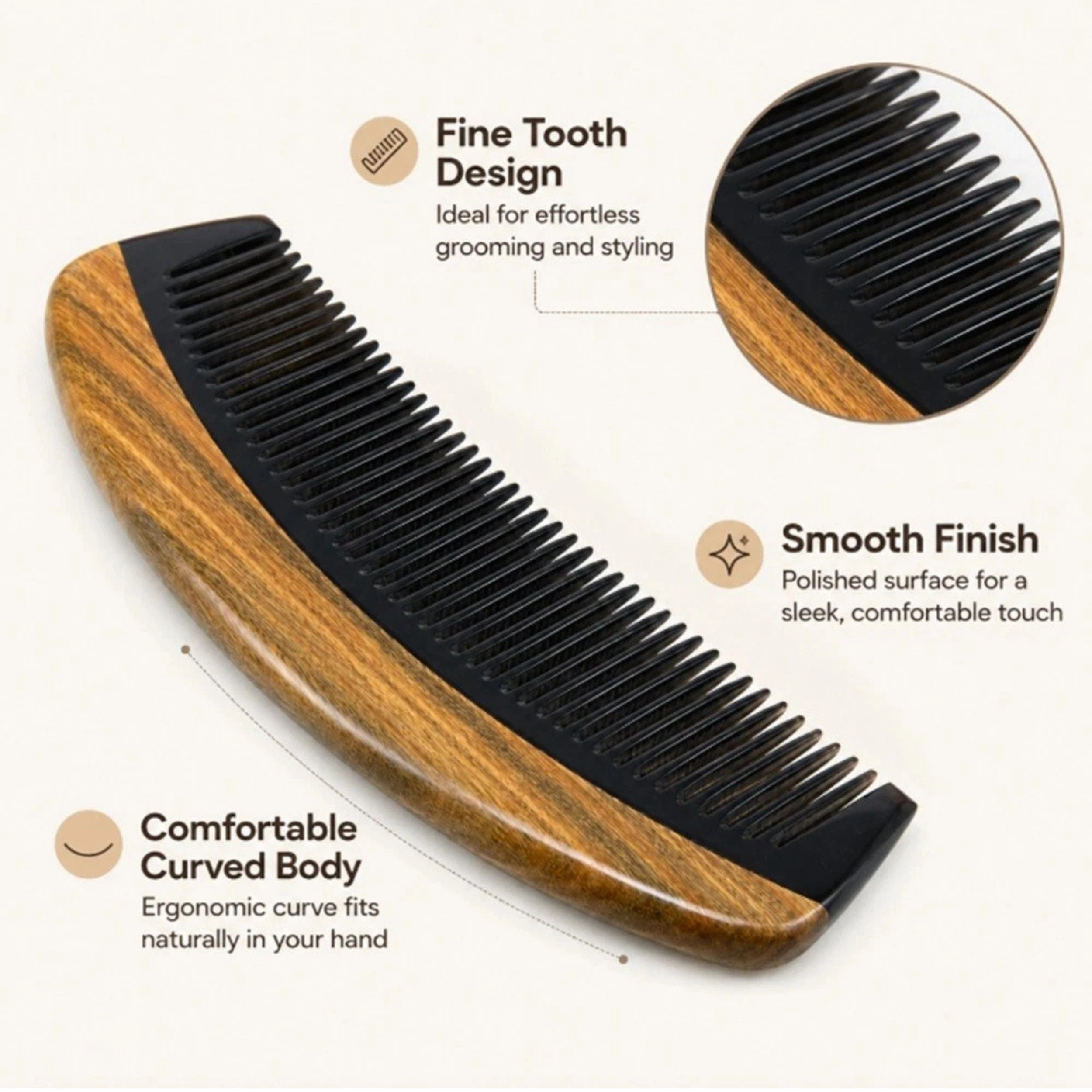 Home Collection Handmade Sandalwood Hair Comb Anti-Static Beard Pocket Comb