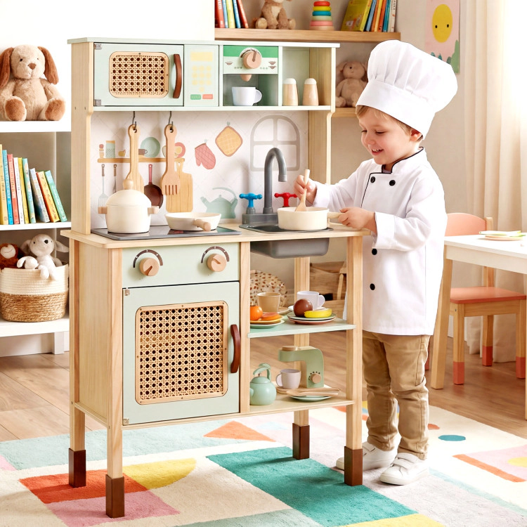 Hivvago Wooden Play Kitchen for Kids with Lights and Sounds Retro Style With Accessories