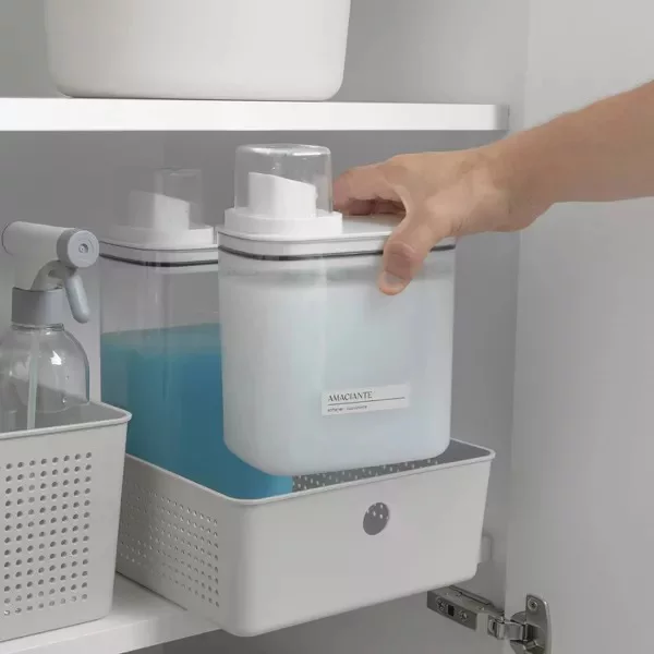 OU Laundry Organization Set 50oz & 77oz Detergent Dispensers w/ Measuring Cap Wall Mounted Cabinet Door Storage Basket