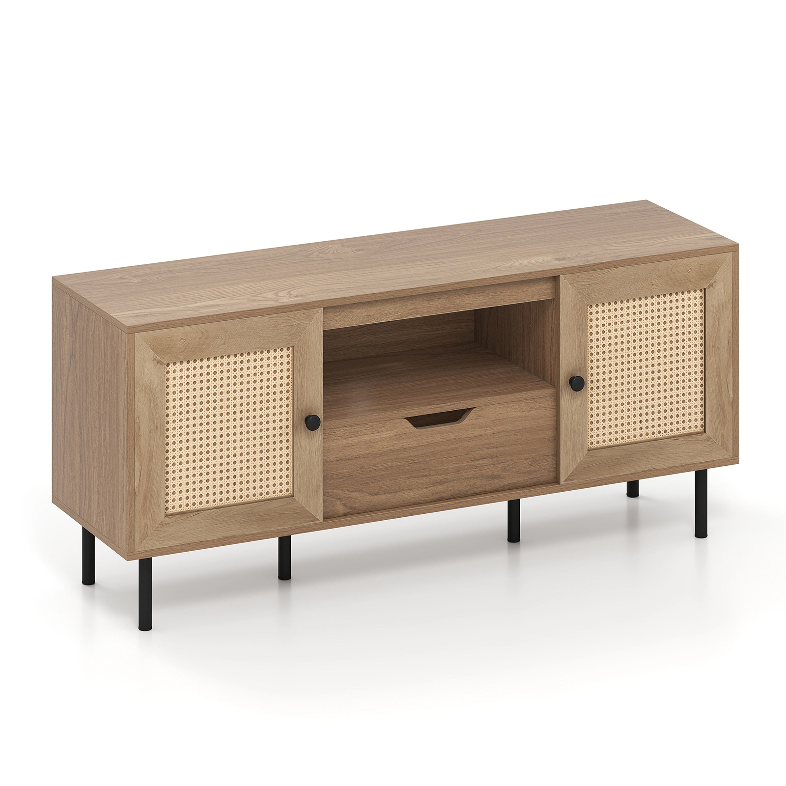 LJG Boho TV Stand for 60 Inch TV Entertainment Center with Cabinets and Storage Shelf