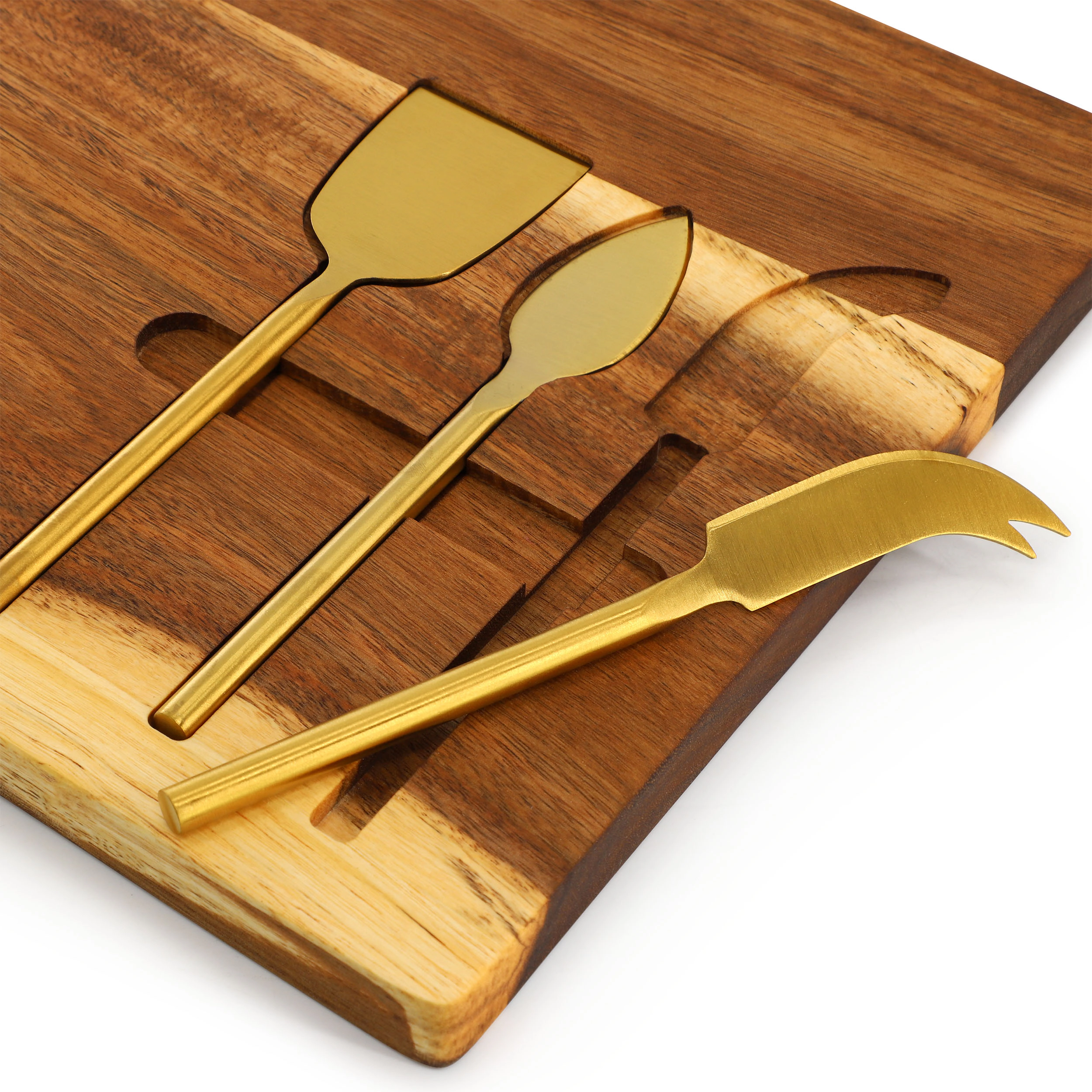 MegaChef 21 x 11 Inch Acacia Wood Cheese Board with 3 Piece Knife  Set