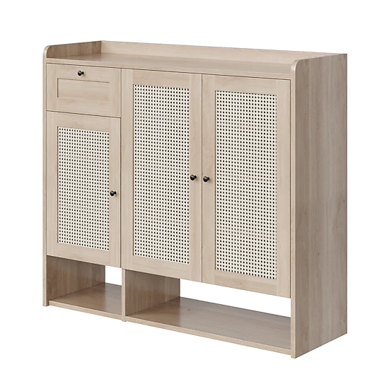 BebreezChic Rattan Shoe Cabinet for Entryway,3-Door Shoe Storage with ...