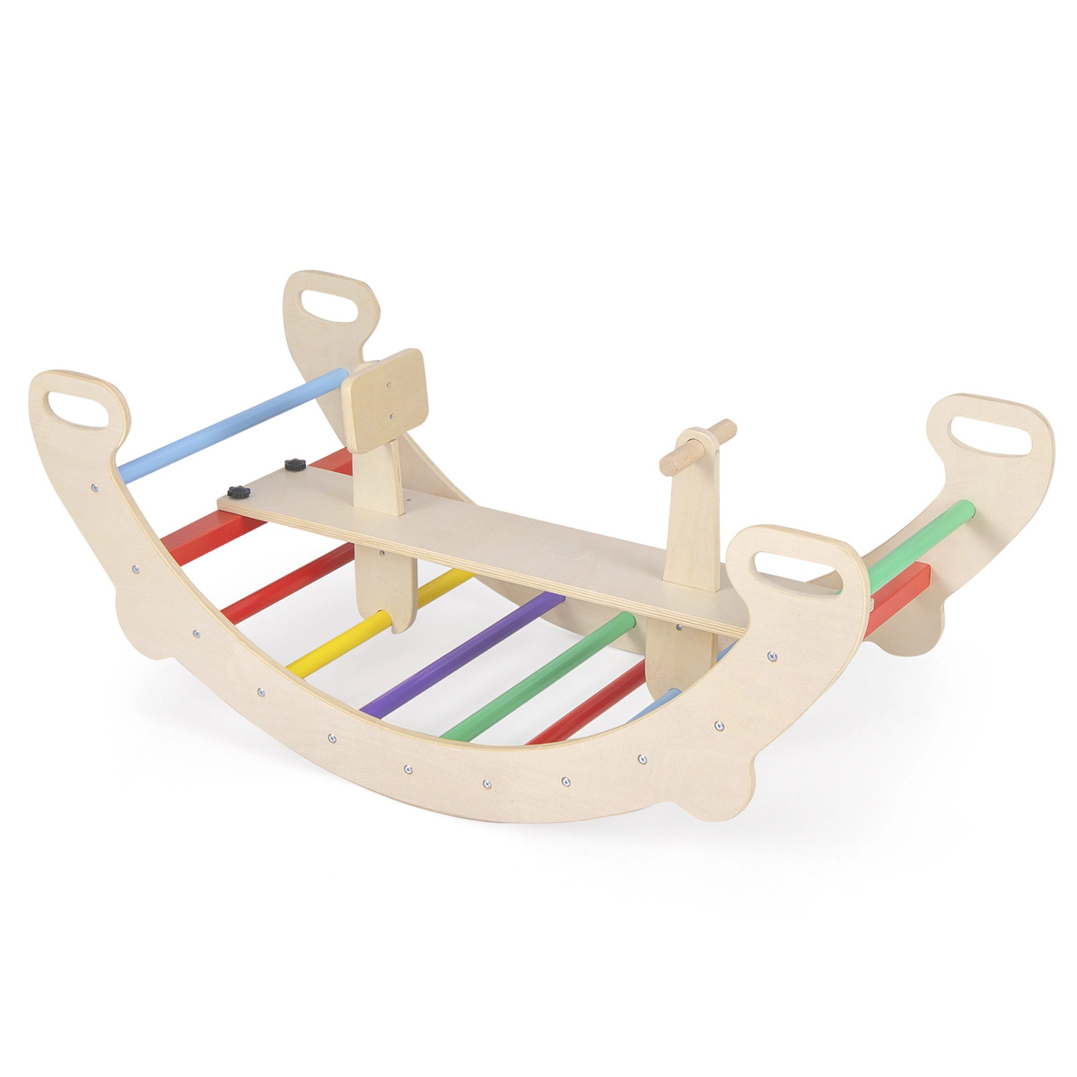 SUGIFT 4-in-1 Multifunctional Wooden Rocker Arch Climber & Crawling Tunnel 48-in Frame Beech Wood Plywood Multi-colored