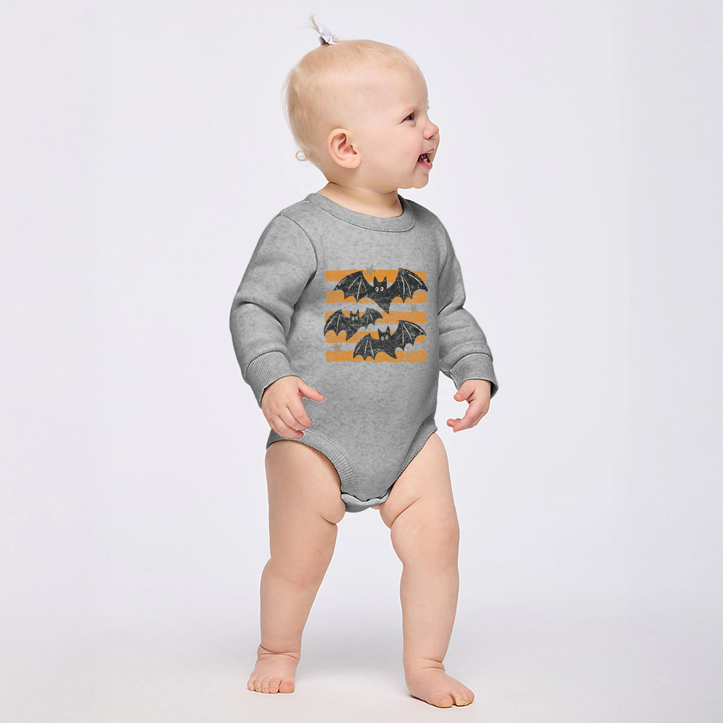 The Juniper Shop - Infant Fleece BodySuit Bats Orange Stripes