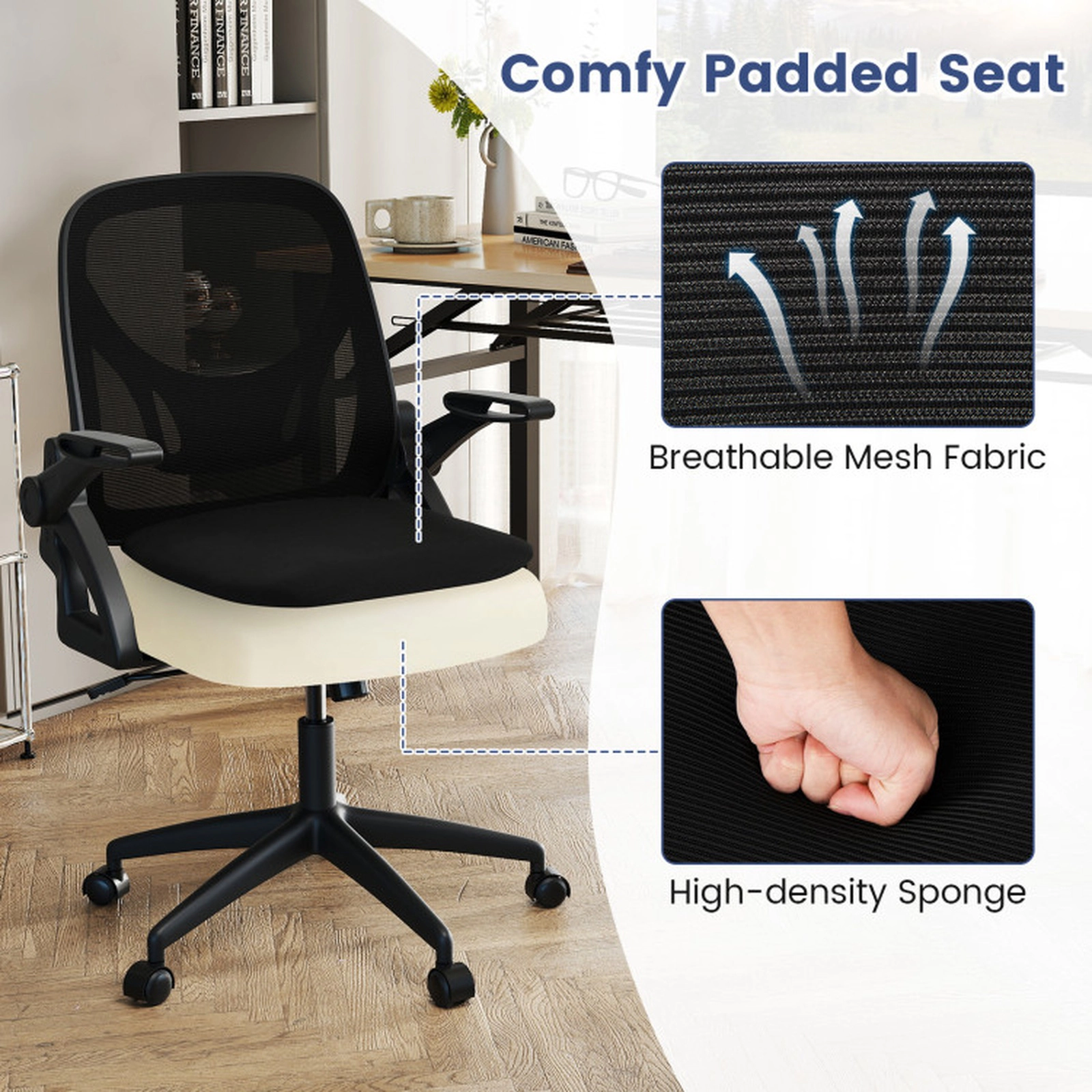 SUGIFT Flip-up Arms Built-in Lumbar Support Breathable Mesh Computer Desk Chair 25-in x 25-in x 36-in 330-lb Black