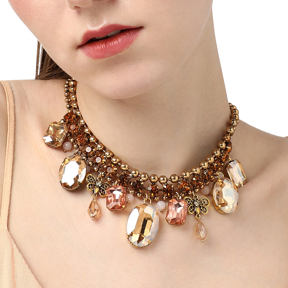 SOHI Women's Gold Plated Crystal Statement Necklace