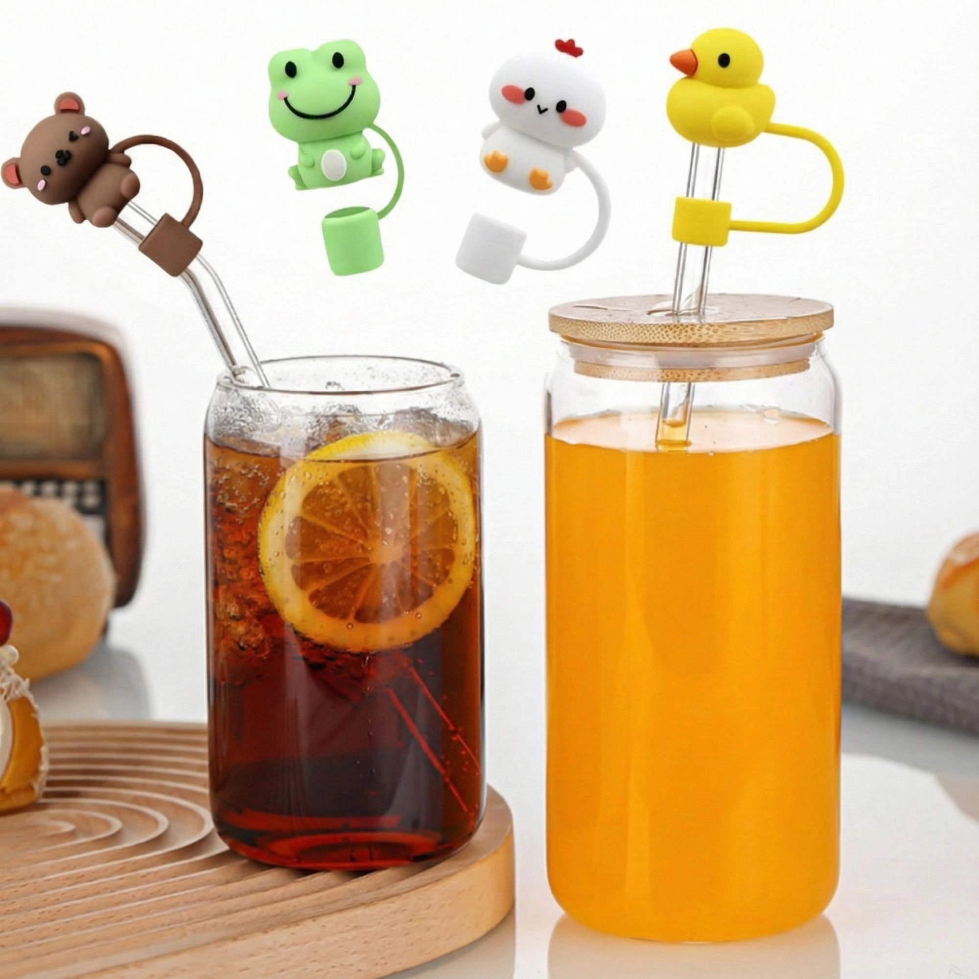 Alilang Unisex Animal Straw Cover Set 5 Pack Cute Silicone Tumbler Straw Caps Reusable Decorative Drink Accessories
