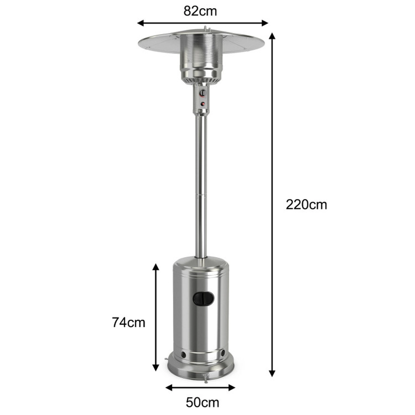 SUGIFT 50000-BTU Silver Stainless Steel Standing Propane Patio Heater with 15-ft Heat Range and Wheels